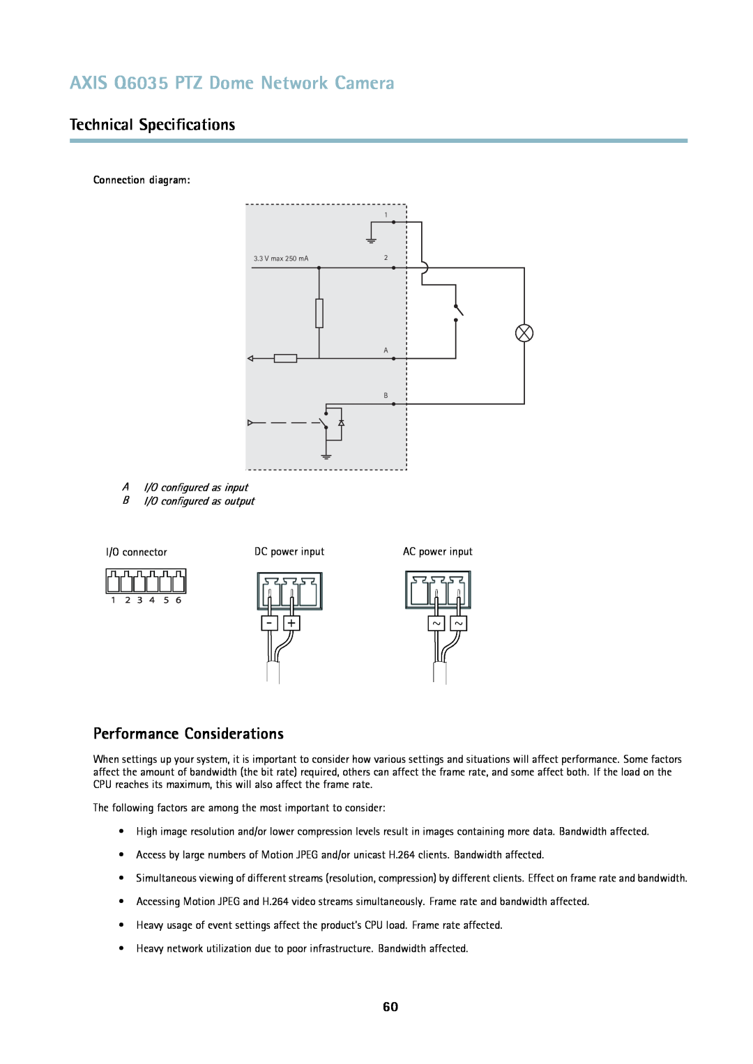 Axis Communications axis communications dome network camera user manual Performance Considerations, Connection diagram 