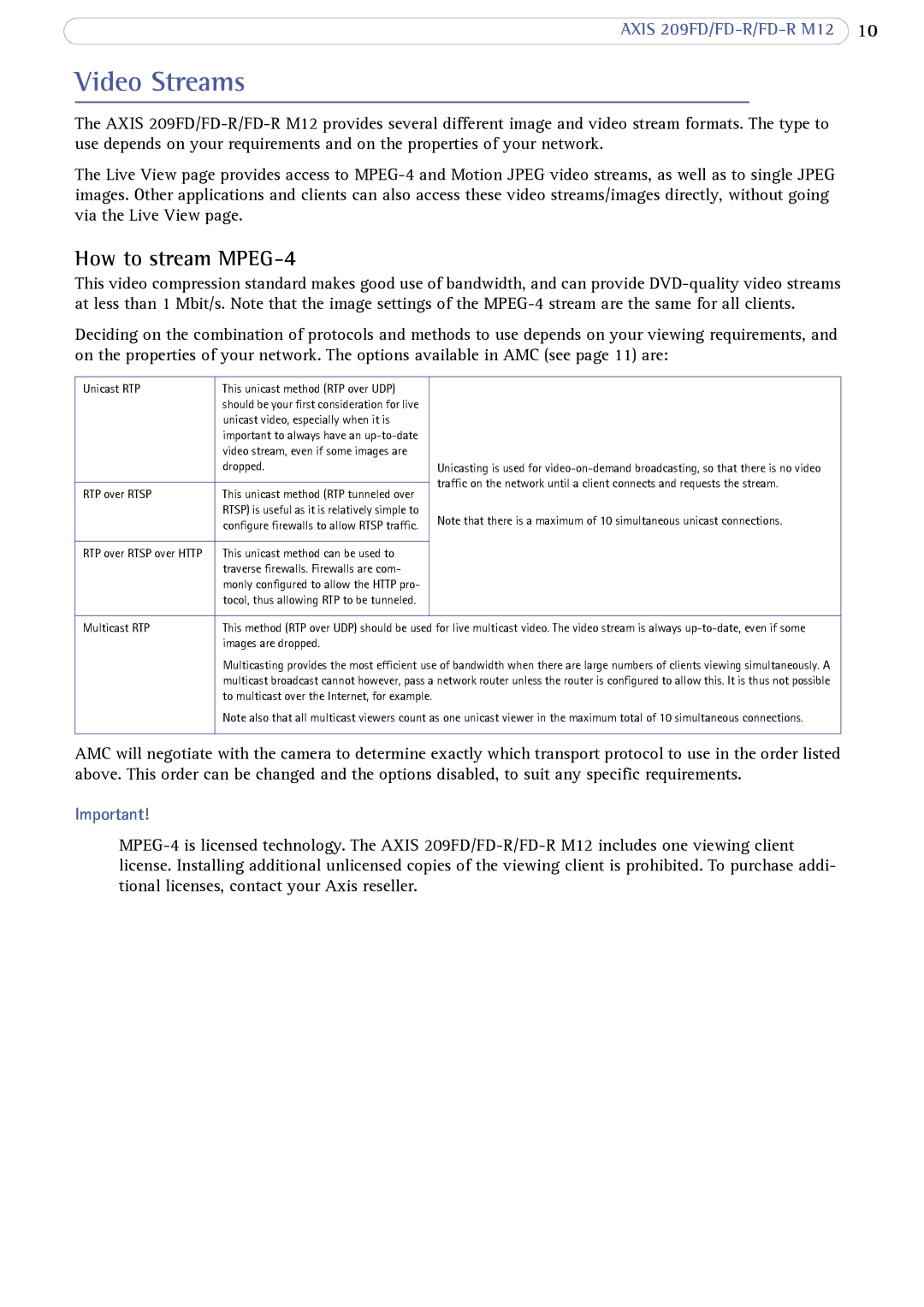 Axis Communications AXIS FD-R M12 user manual Video Streams, How to stream MPEG-4 