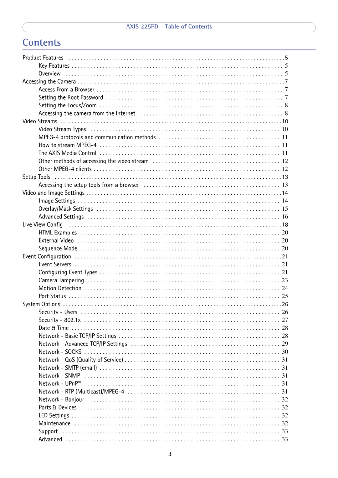 Axis Communications axis fixed dome network camera user manual Contents 