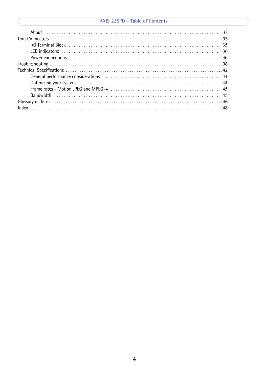 Axis Communications axis fixed dome network camera user manual Glossary of Terms Index 