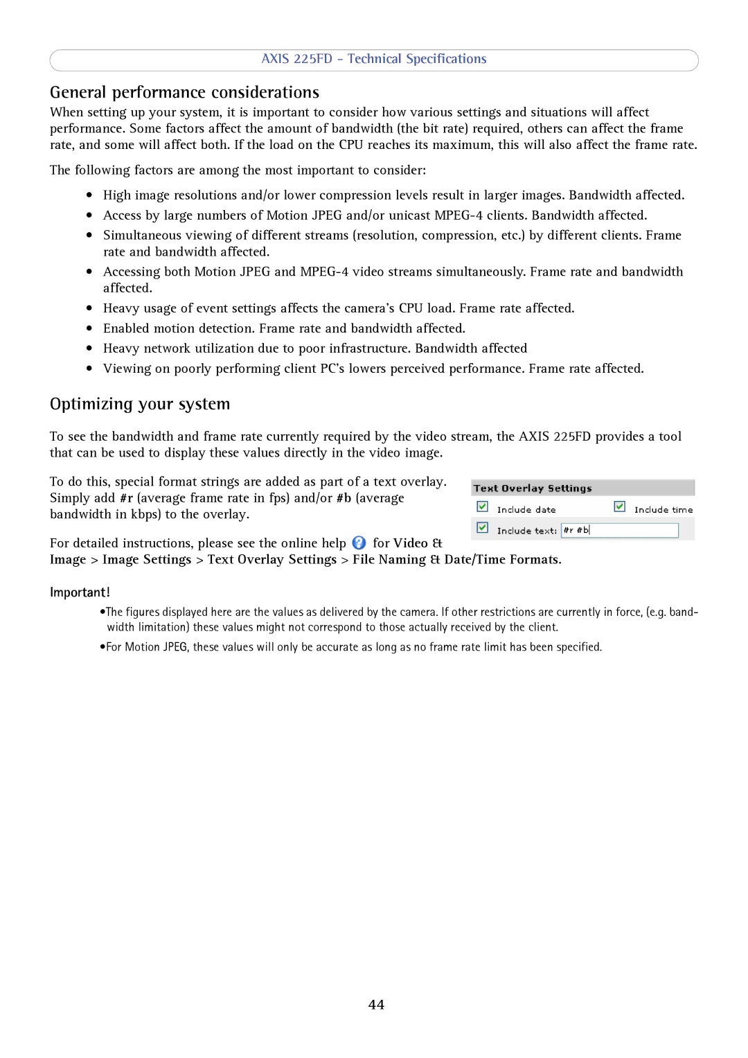 Axis Communications axis fixed dome network camera user manual General performance considerations, Optimizing your system 