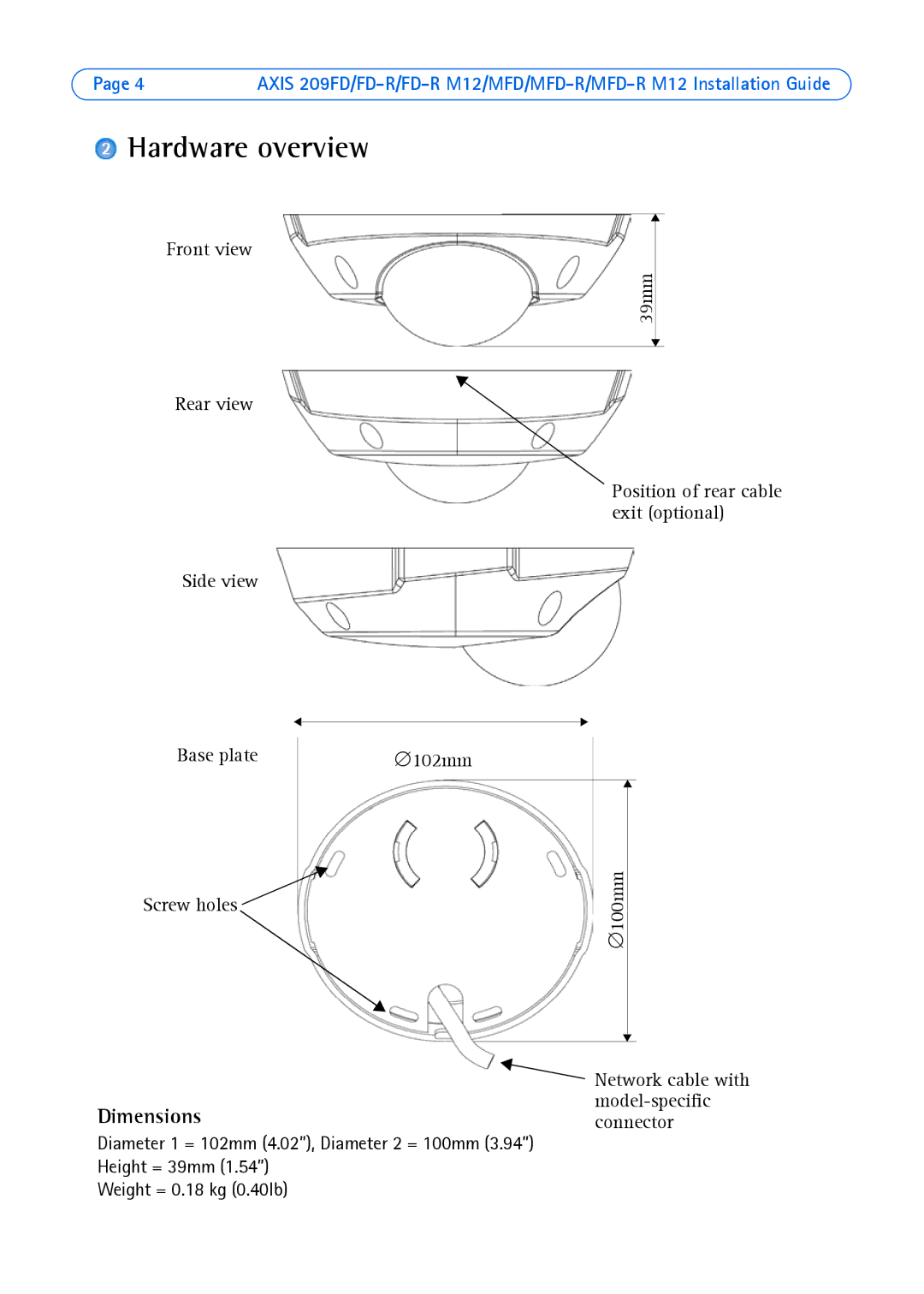 Axis Communications AXIS MFD-R M12 manual Hardware overview, Dimensions 