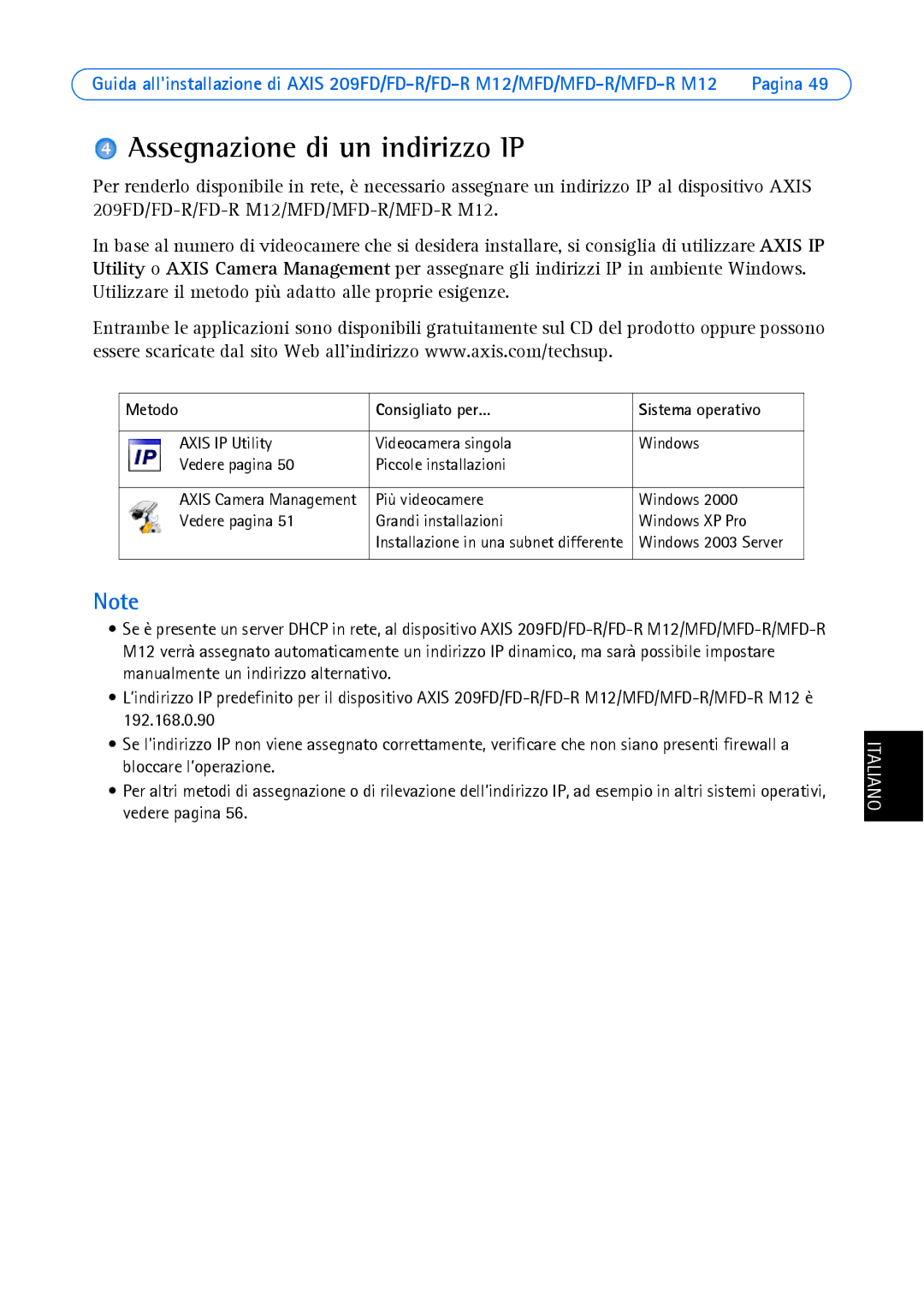 Axis Communications AXIS MFD-R M12 manual Assegnazione di un indirizzo IP, Metodo Consigliato per… Sistema operativo 