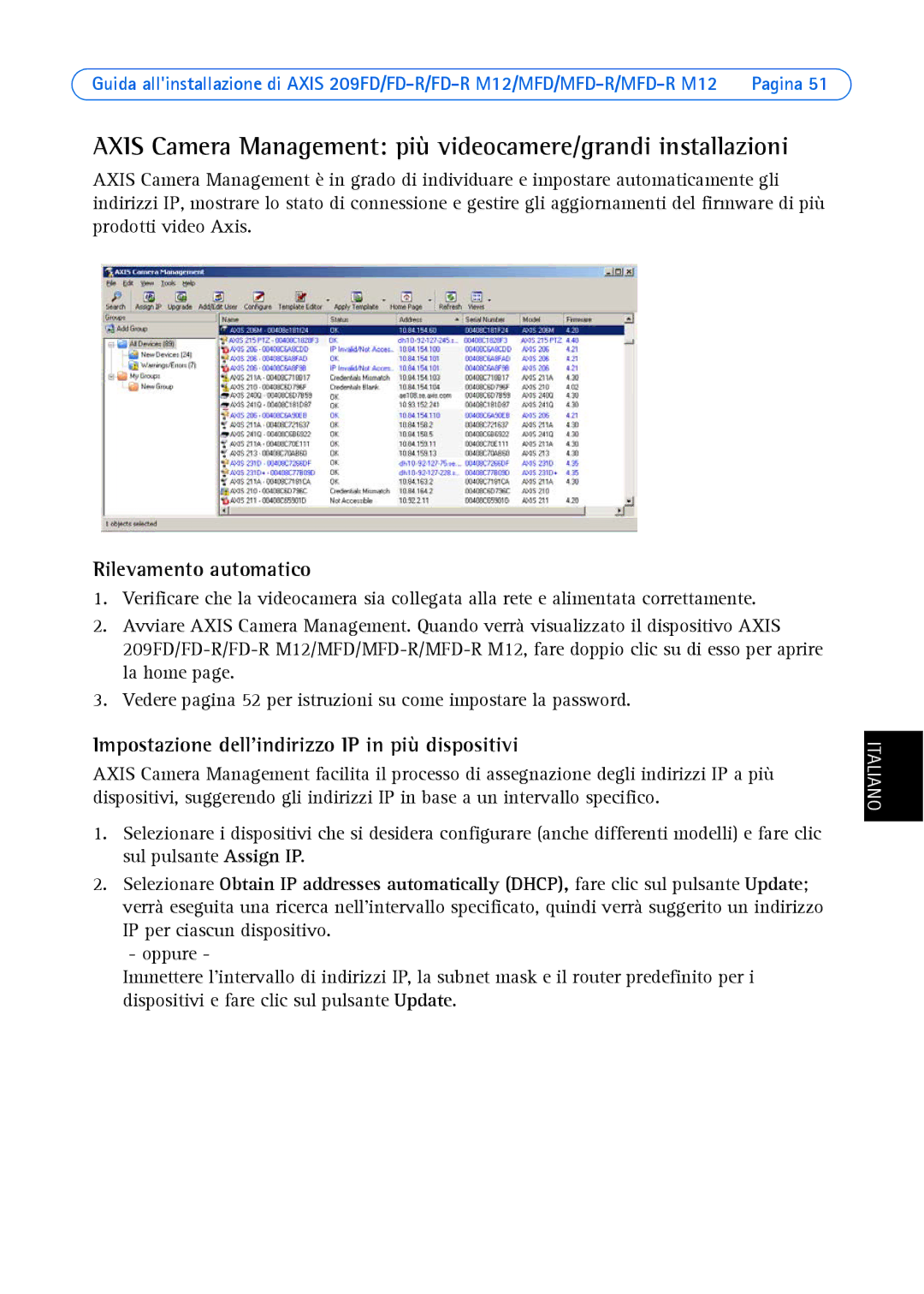 Axis Communications AXIS MFD-R M12 manual Axis Camera Management più videocamere/grandi installazioni 