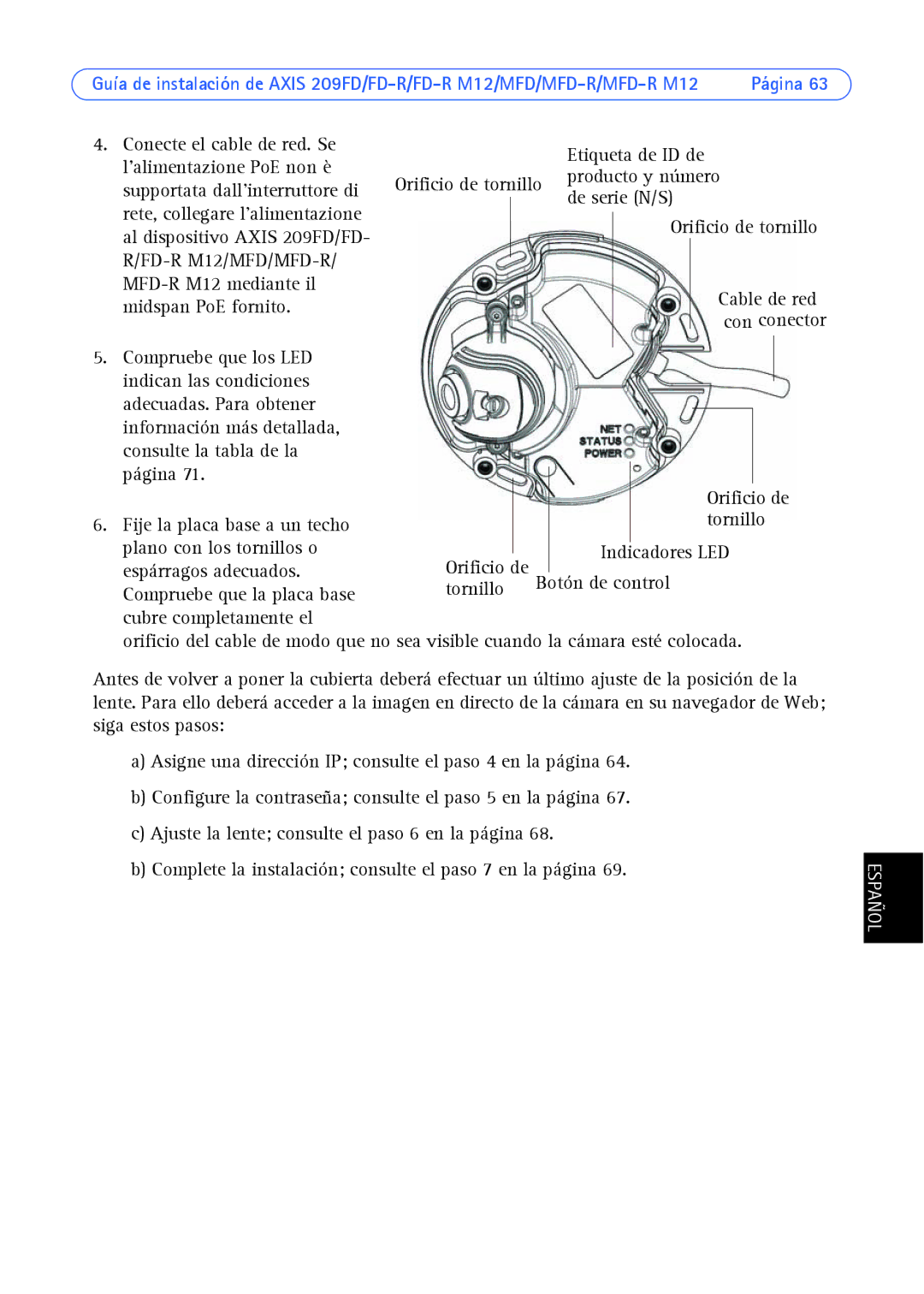 Axis Communications AXIS MFD-R M12 manual Orificio de tornillo Cable de red con conector 