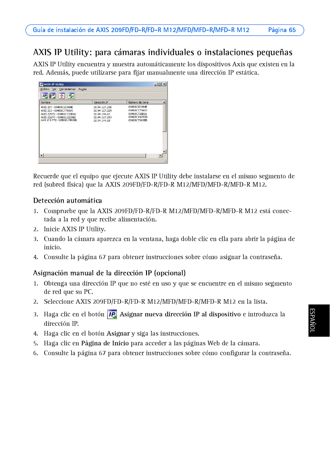 Axis Communications AXIS MFD-R M12 Detección automática, Asignación manual de la dirección IP opcional 