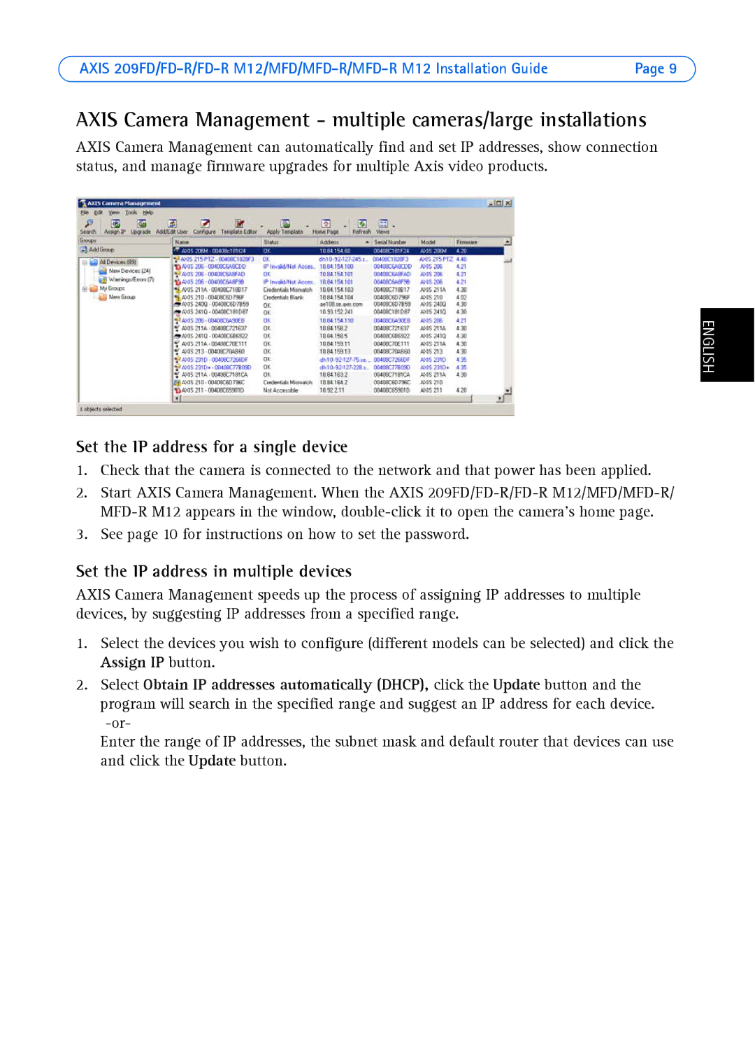 Axis Communications AXIS MFD-R M12 manual Axis Camera Management multiple cameras/large installations 