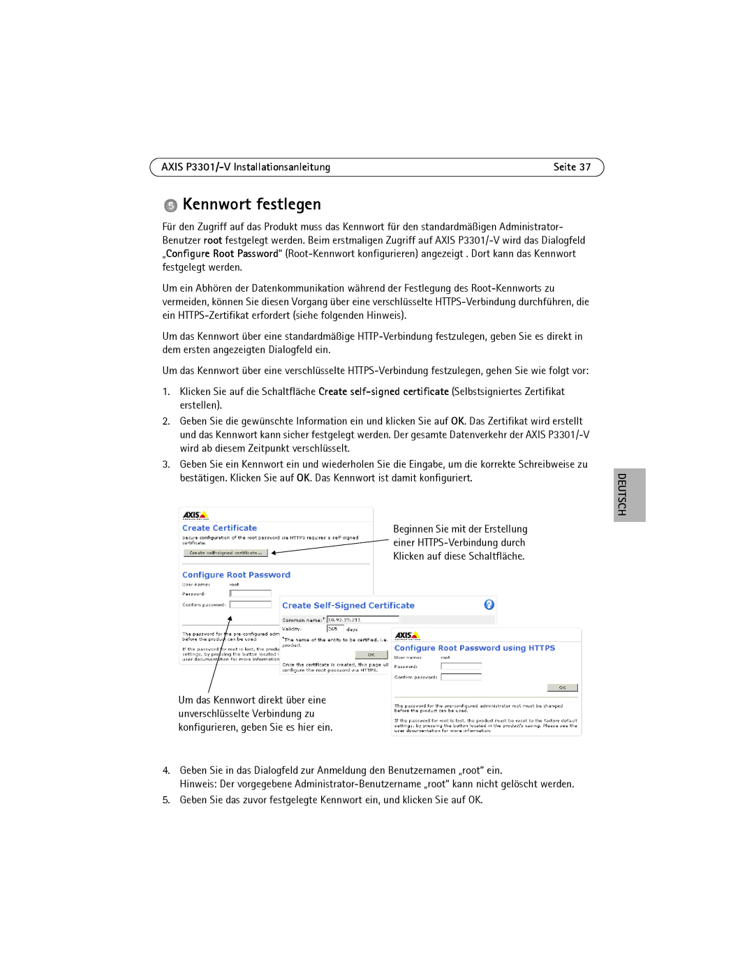 Axis Communications AXIS P3301-V manual Kennwort festlegen 