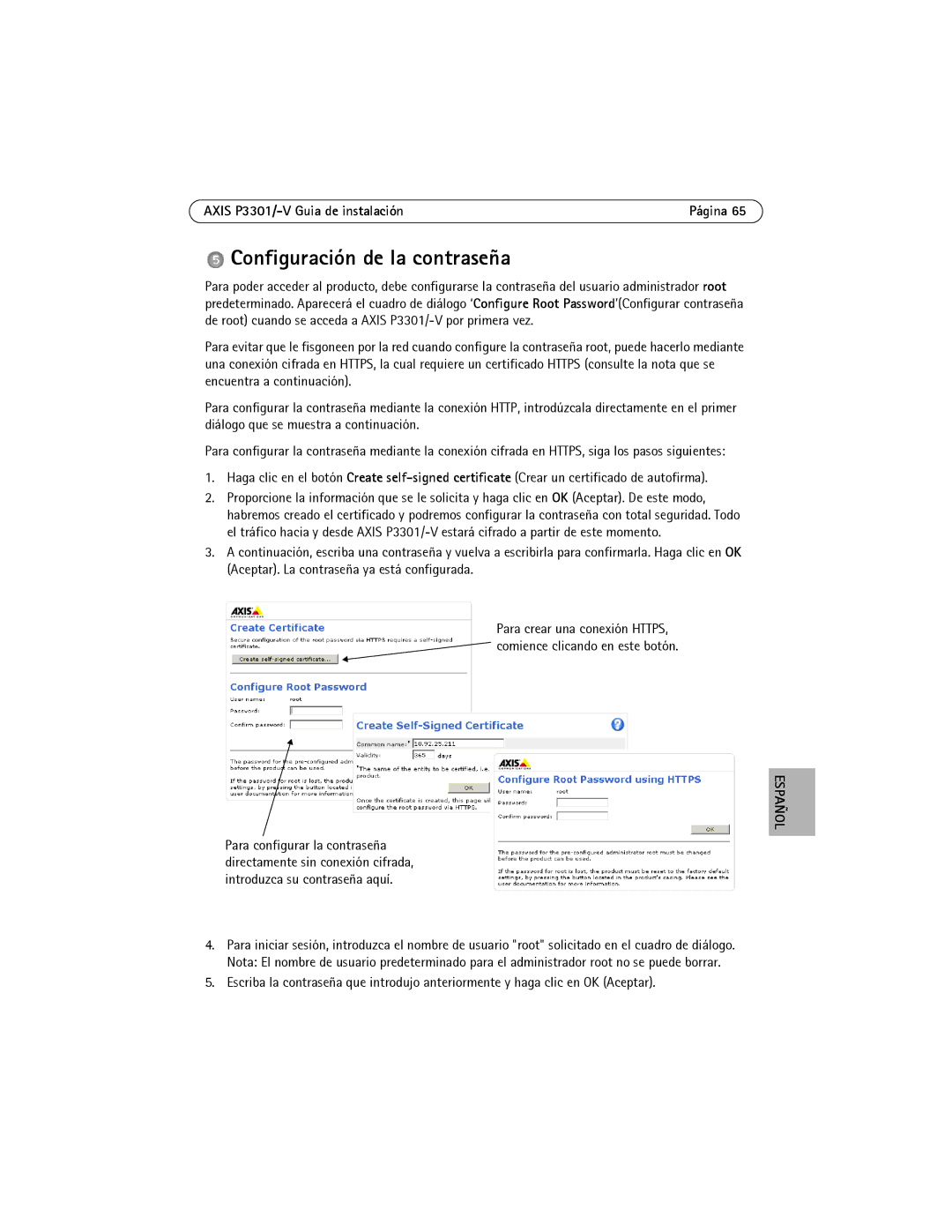 Axis Communications AXIS P3301-V manual Configuración de la contraseña, Español 