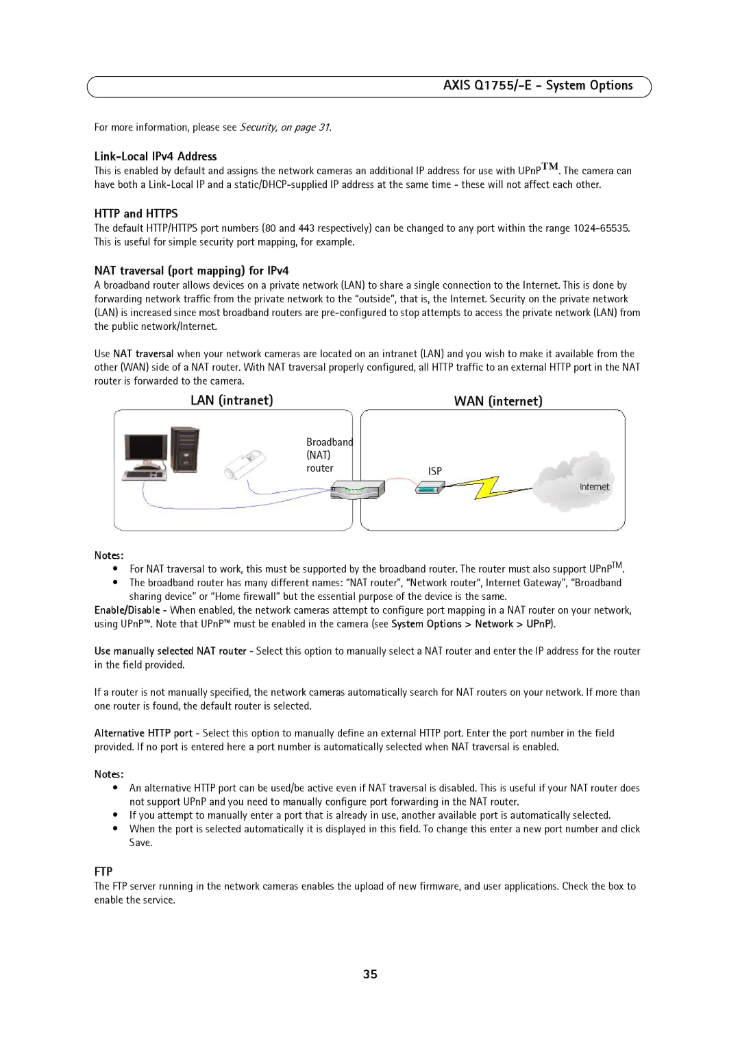 Axis Communications AXIS Q1755-E user manual LAN intranet, Link-Local IPv4 Address, Http and Https, WAN internet 