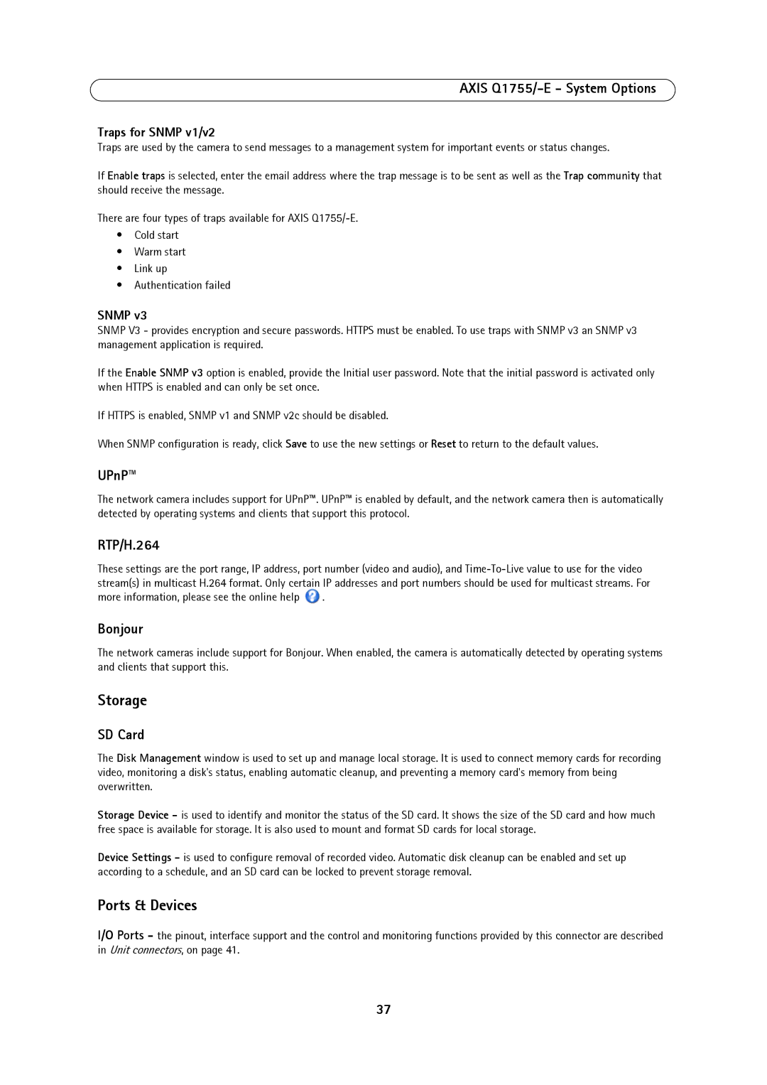 Axis Communications AXIS Q1755-E user manual Storage, Ports & Devices 