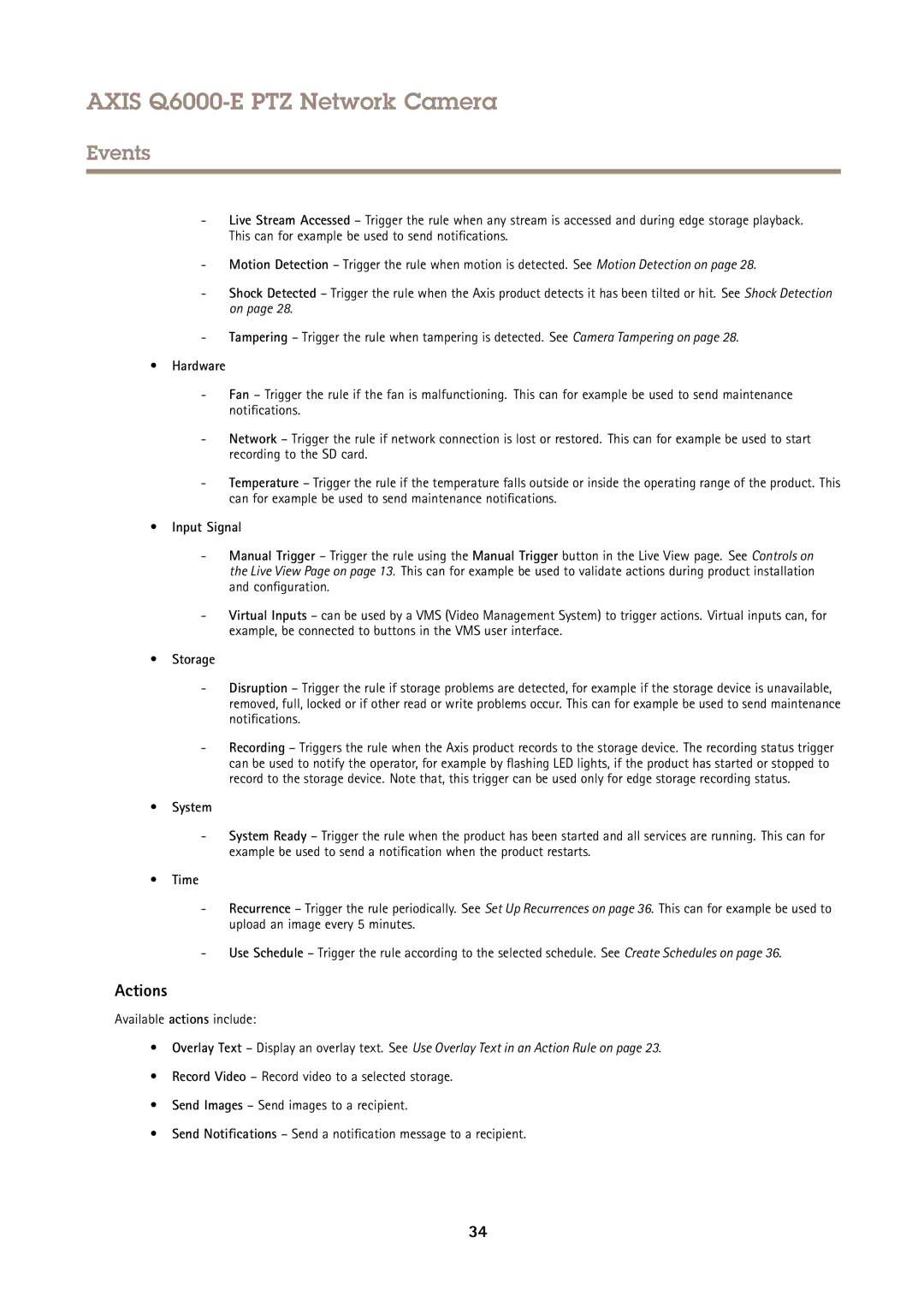 Axis Communications AXIS Q6000-E user manual Actions 