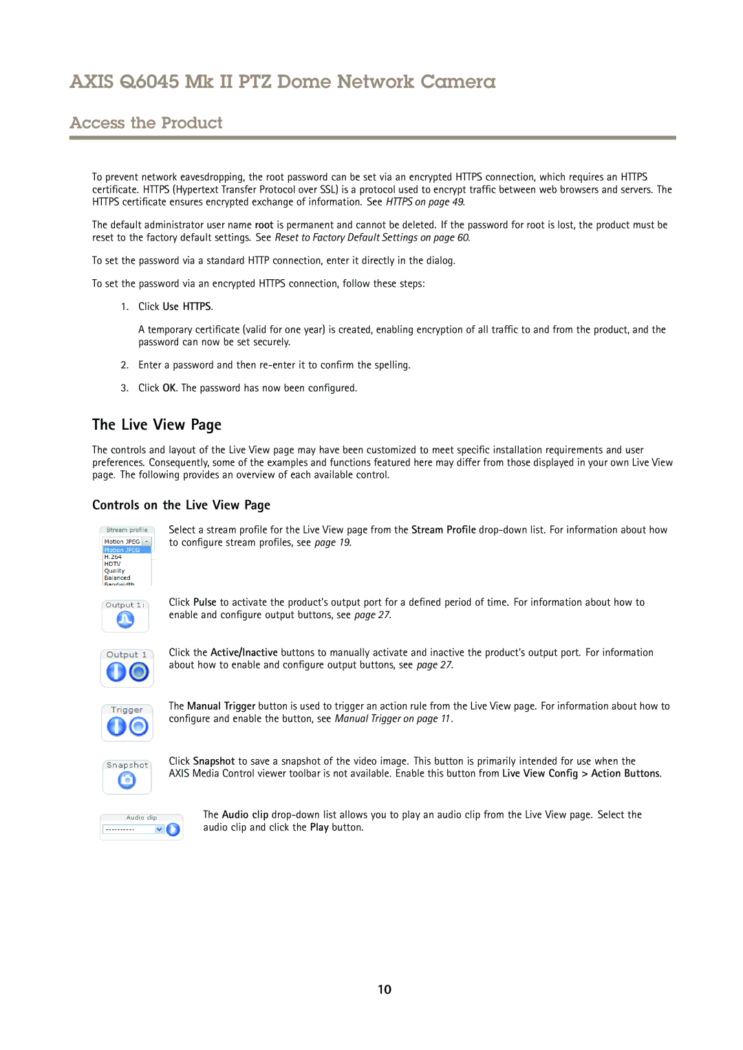 Axis Communications AXIS Q6045 Mk II PTZ user manual Controls on the Live View, Click Use Https 