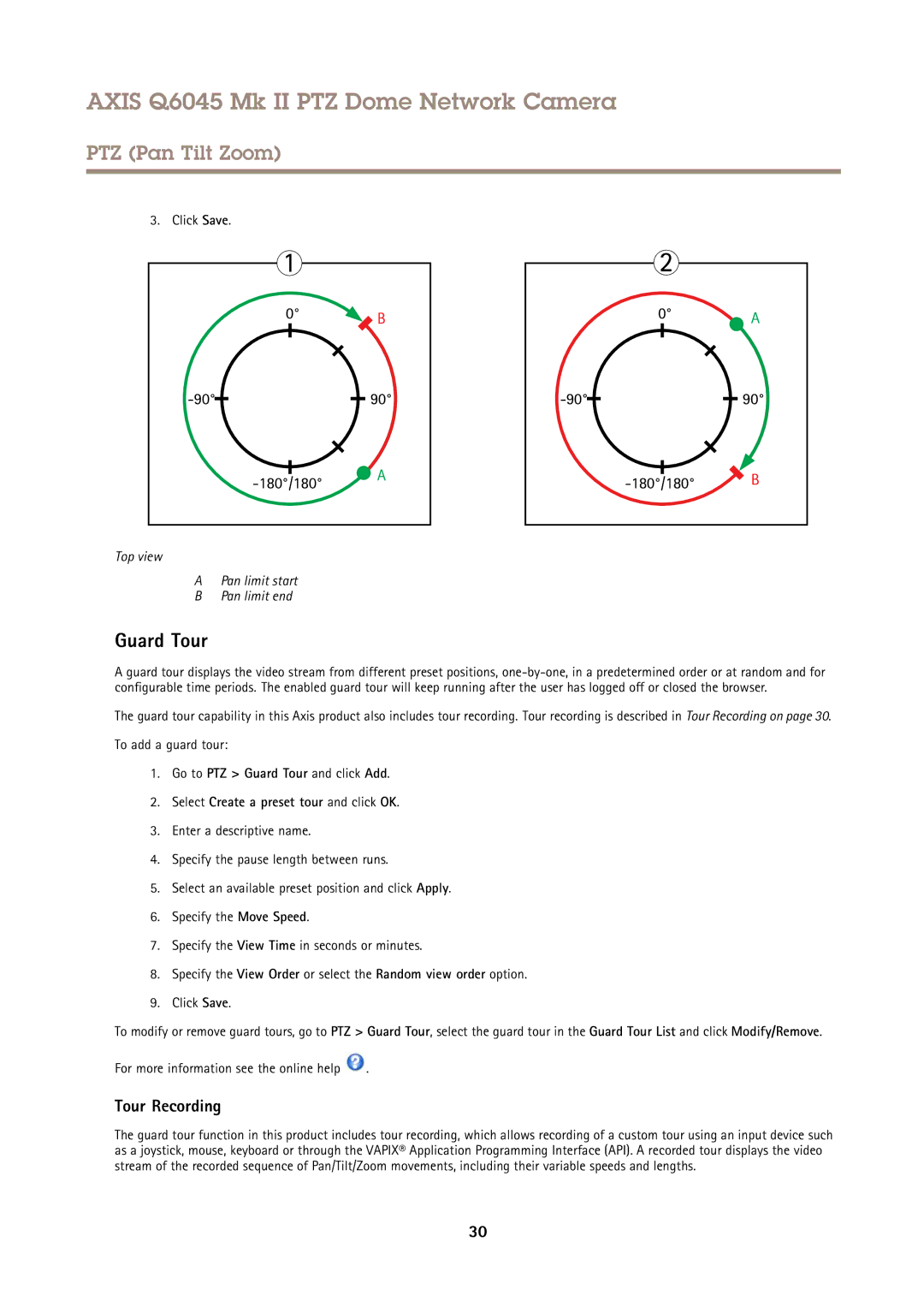 Axis Communications AXIS Q6045 Mk II PTZ user manual Guard Tour, Tour Recording, To add a guard tour 