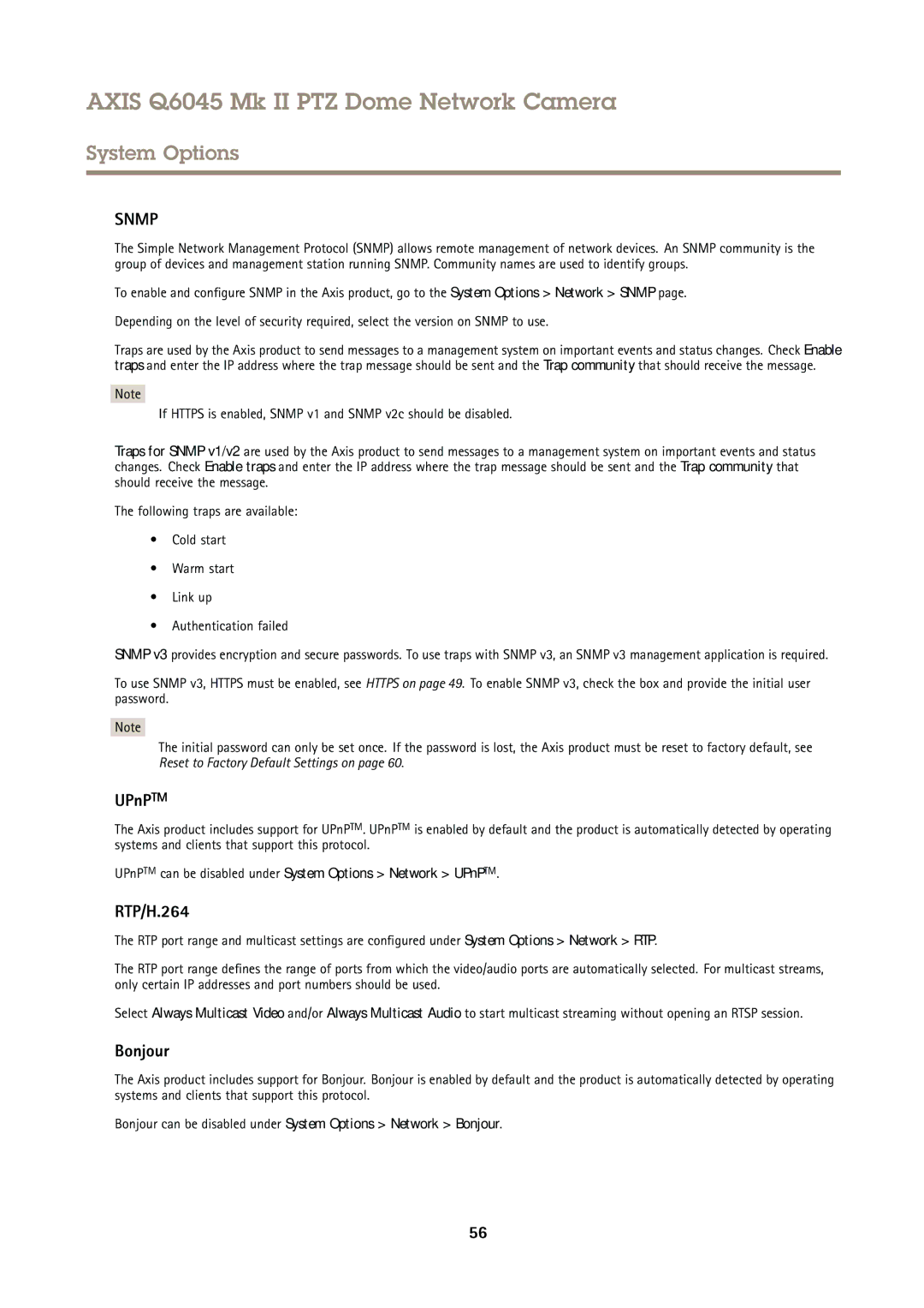 Axis Communications AXIS Q6045 Mk II PTZ user manual UPnPTM, RTP/H.264, Bonjour 