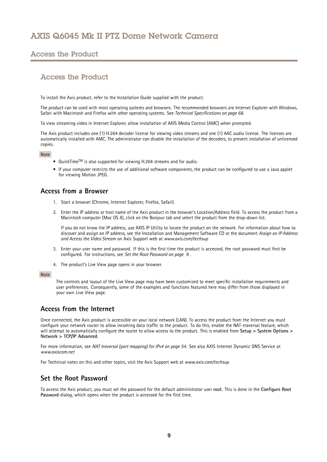 Axis Communications AXIS Q6045 Mk II PTZ user manual Access the Product, Access from a Browser, Access from the Internet 