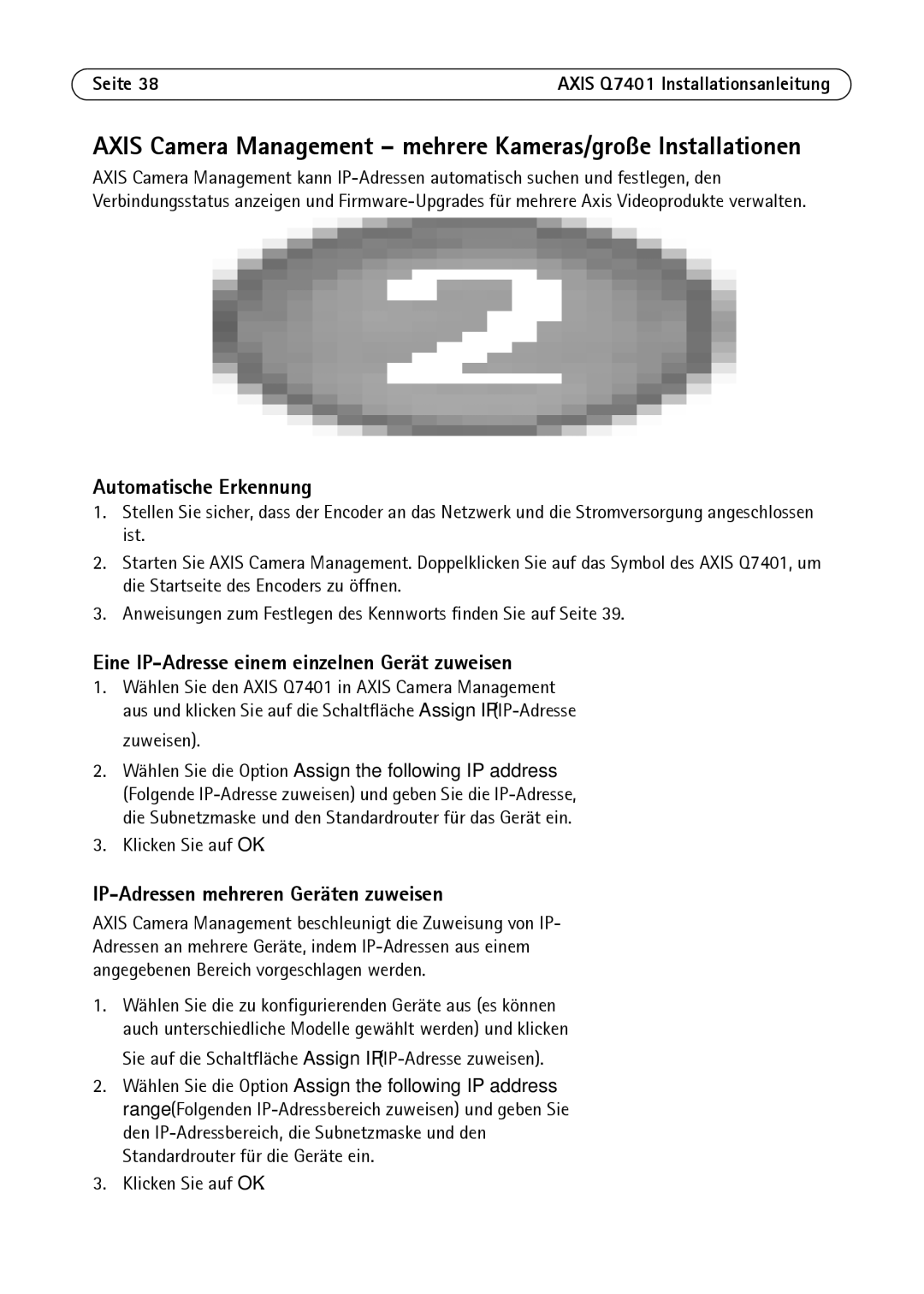 Axis Communications AXIS Q7401 manual Axis Camera Management mehrere Kameras/große Installationen 