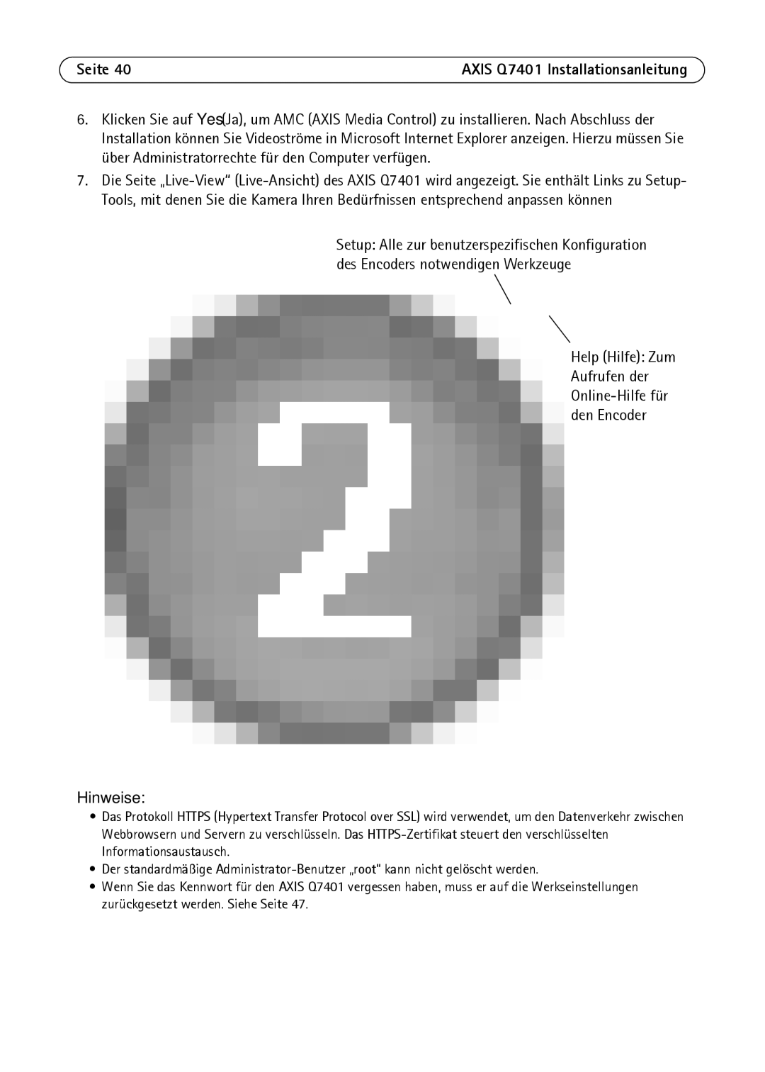 Axis Communications AXIS Q7401 manual Help Hilfe Zum Aufrufen der Online-Hilfe für den Encoder 