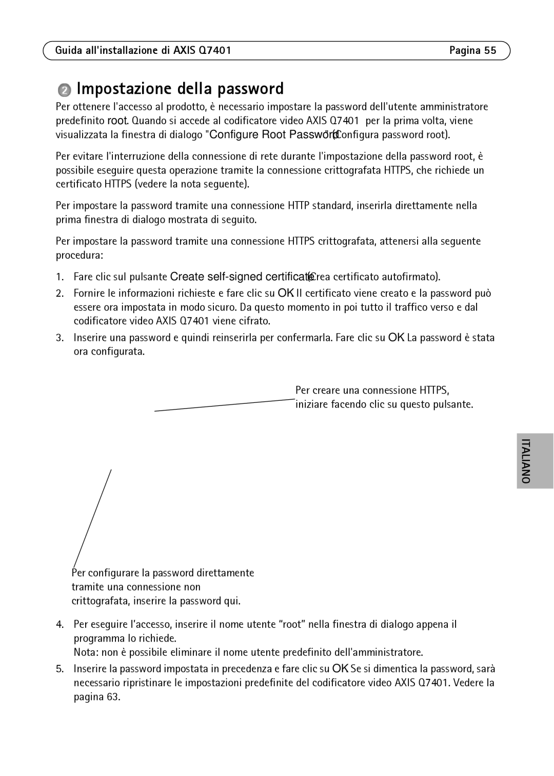 Axis Communications AXIS Q7401 manual Impostazione della password 