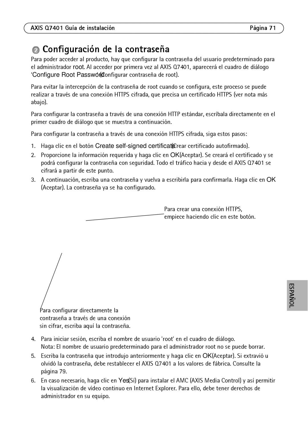 Axis Communications AXIS Q7401 manual Configuración de la contraseña 