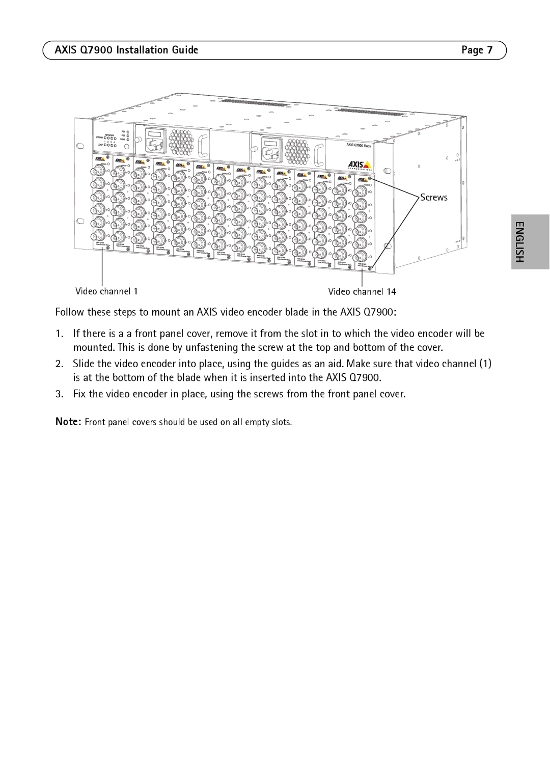 Axis Communications AXIS Q7900 Rack manual Screws 