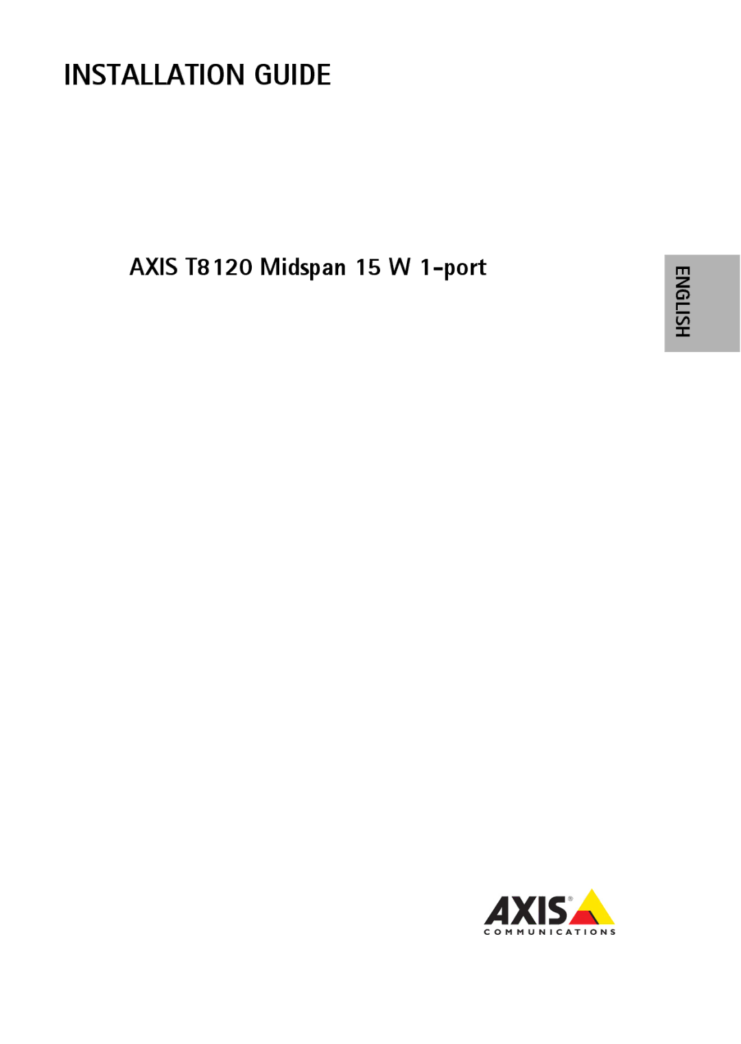 Axis Communications AXIS T8120 manual Installation Guide, Axis T8120 Midspan 15 W 1-port 