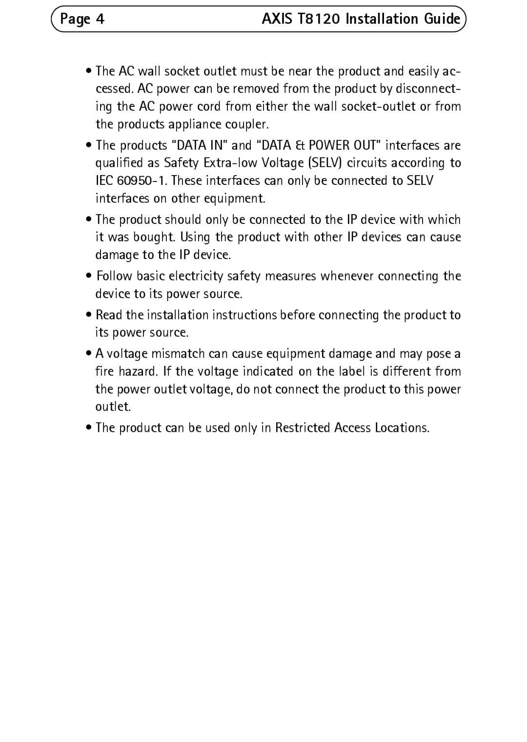 Axis Communications AXIS T8120 manual Axis T8120 Installation Guide 