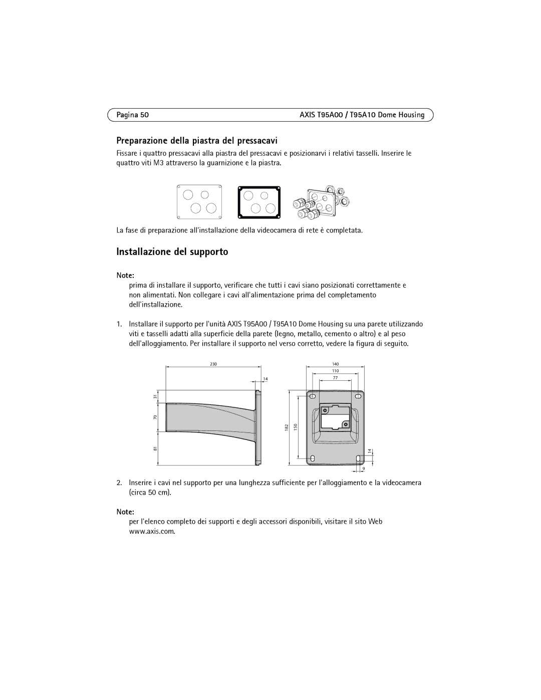 Axis Communications AXIS T95A00, AXIS T95A10 manual Installazione del supporto, Preparazione della piastra del pressacavi 