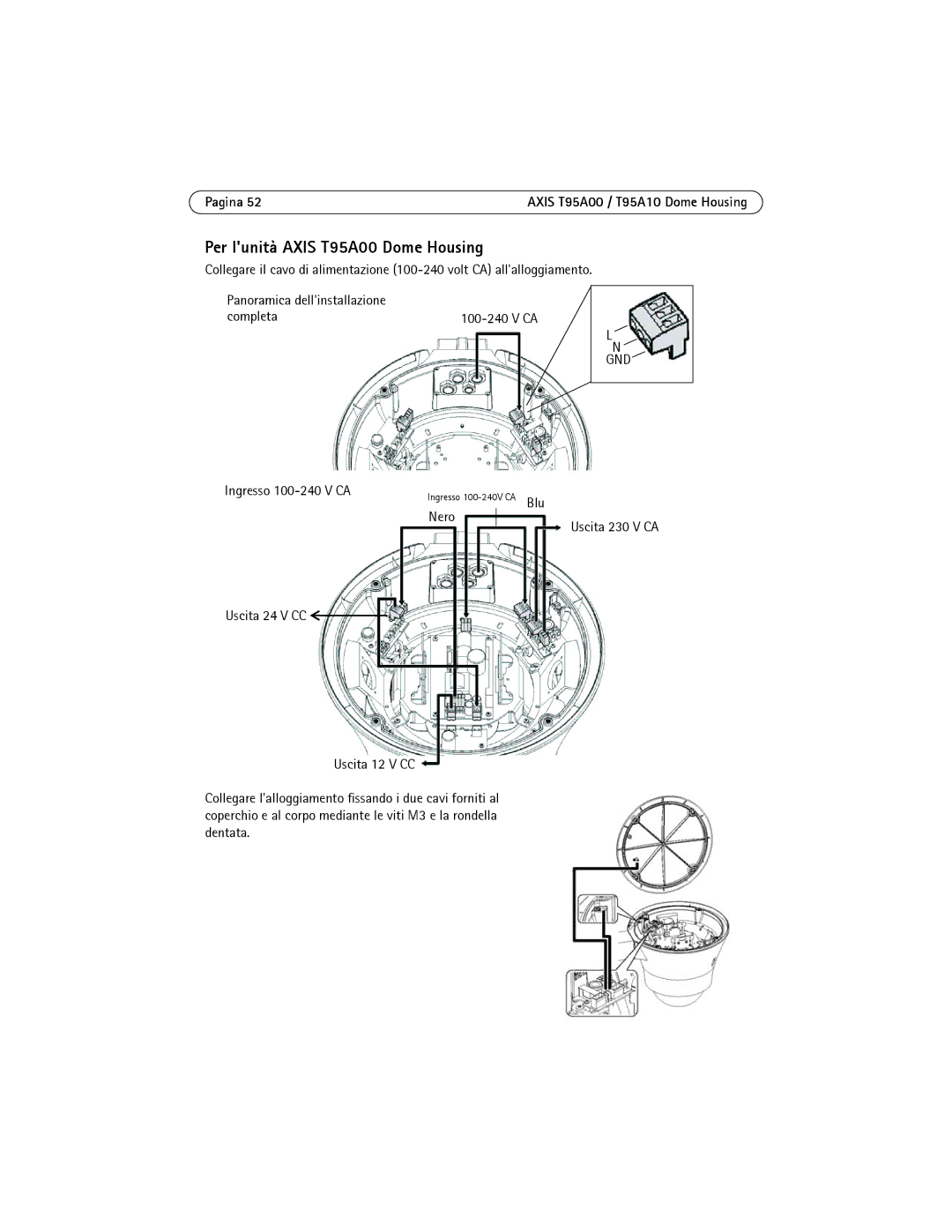 Axis Communications AXIS T95A00, AXIS T95A10 manual Per lunità Axis T95A00 Dome Housing, Ingresso 100-240 V CA, Nero 