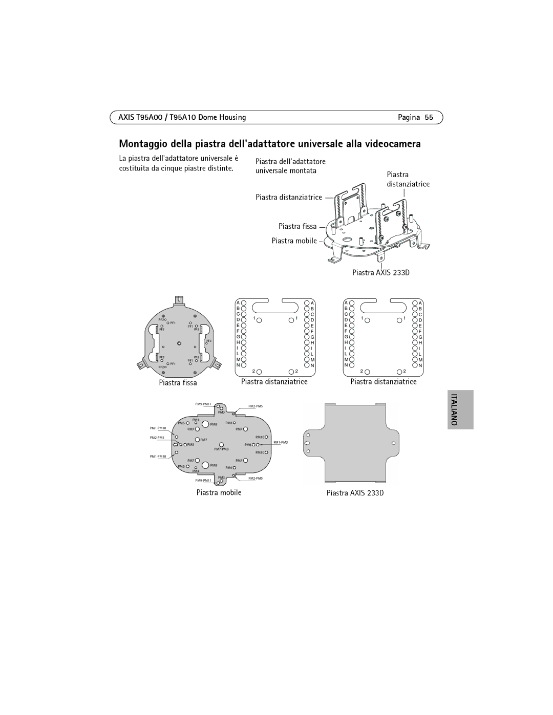 Axis Communications AXIS T95A10, AXIS T95A00 manual Piastra delladattatore Universale montata, Piastra distanziatrice 