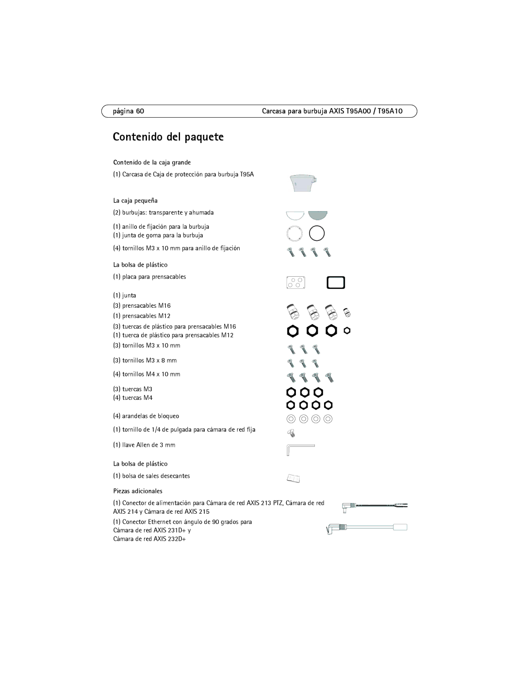 Axis Communications AXIS T95A00 Contenido del paquete, Contenido de la caja grande, La caja pequeña, La bolsa de plástico 