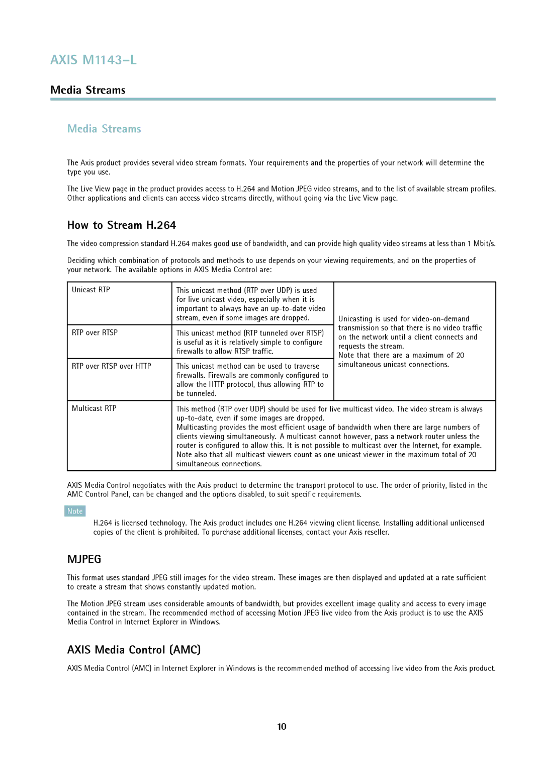 Axis Communications axis user manual Media Streams, How to Stream H.264, Axis Media Control AMC 