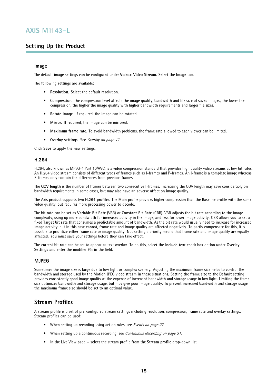 Axis Communications axis user manual Stream Proﬁles, Image, 264 