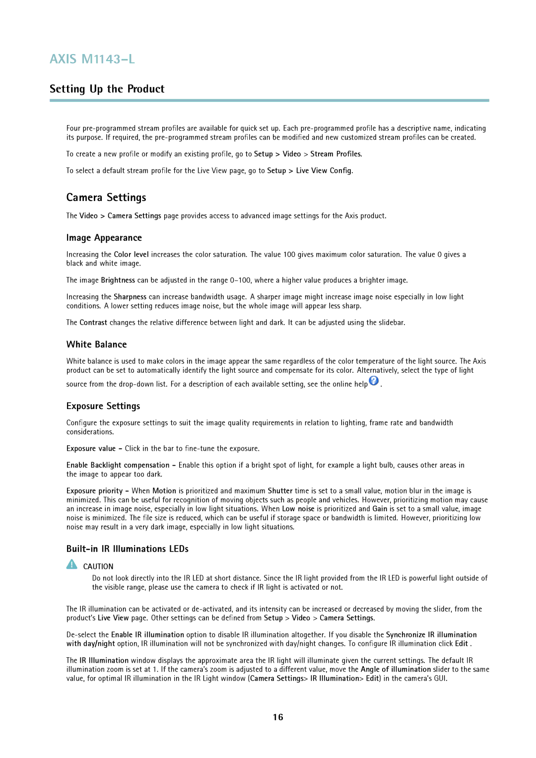 Axis Communications axis user manual Camera Settings, Image Appearance, White Balance, Exposure Settings 