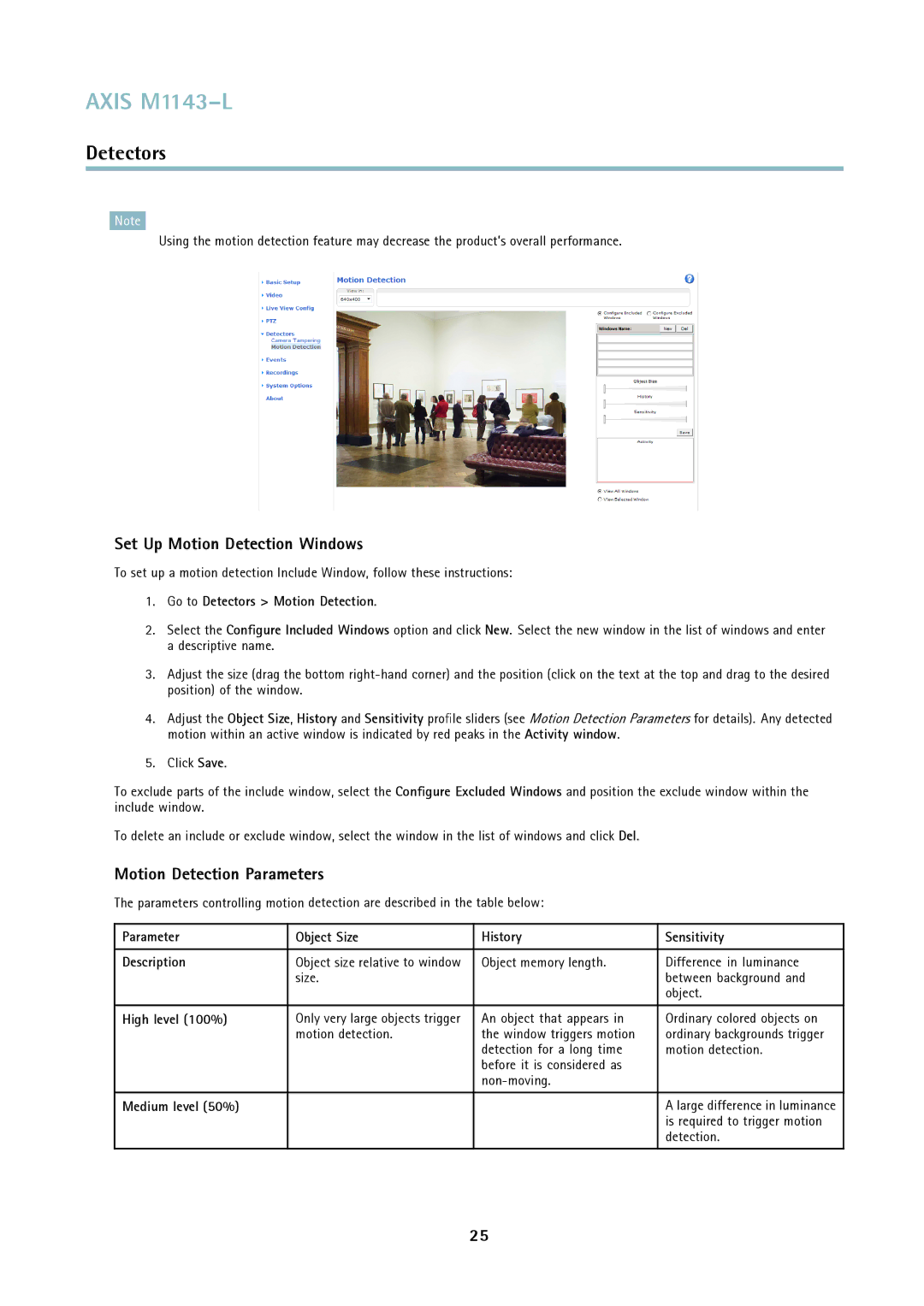 Axis Communications axis user manual Set Up Motion Detection Windows, Motion Detection Parameters 