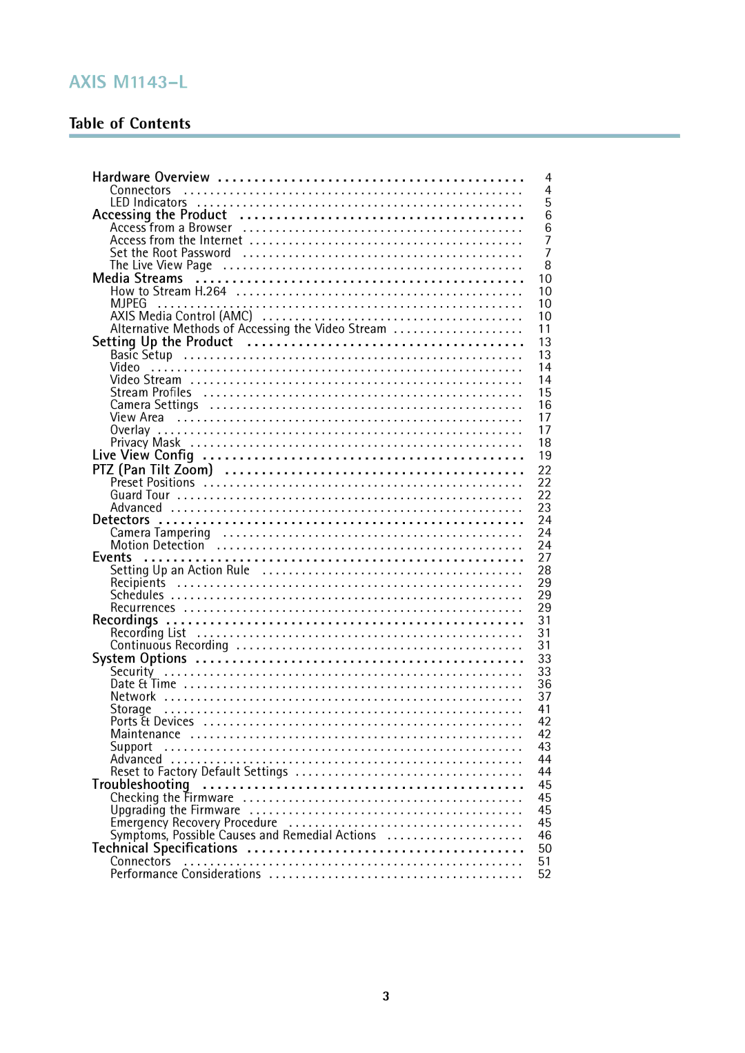 Axis Communications axis user manual Axis M1143-L, Table of Contents 