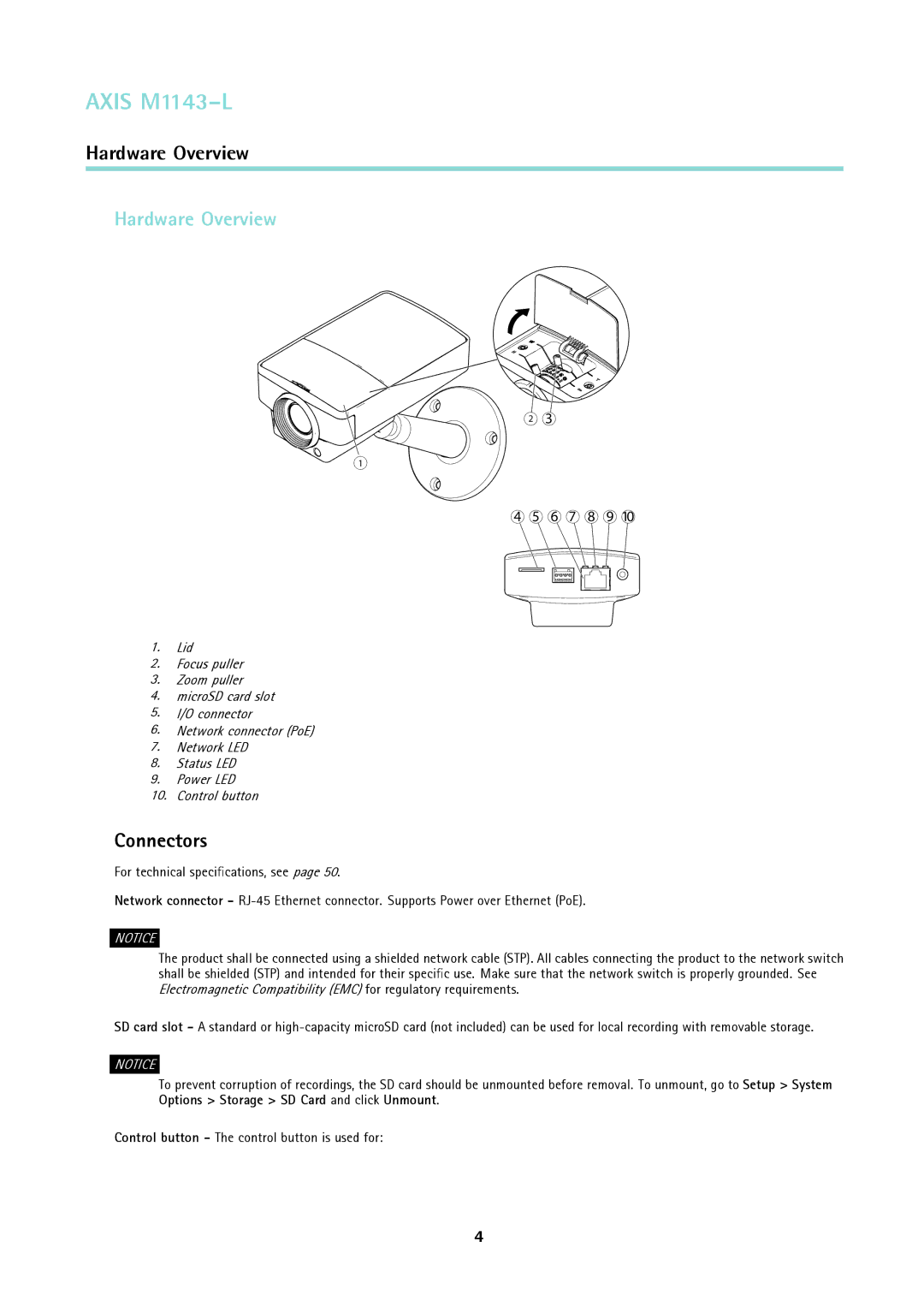 Axis Communications axis user manual Hardware Overview, Connectors 