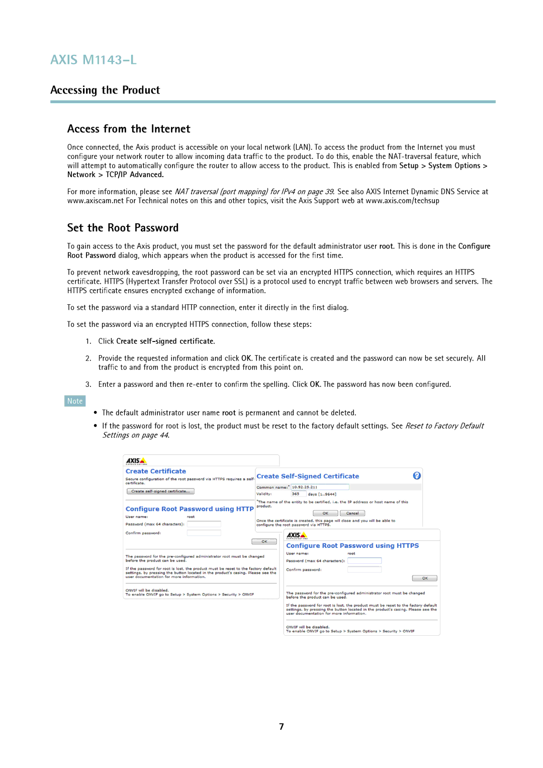 Axis Communications axis user manual Access from the Internet, Set the Root Password, Network TCP/IP Advanced 