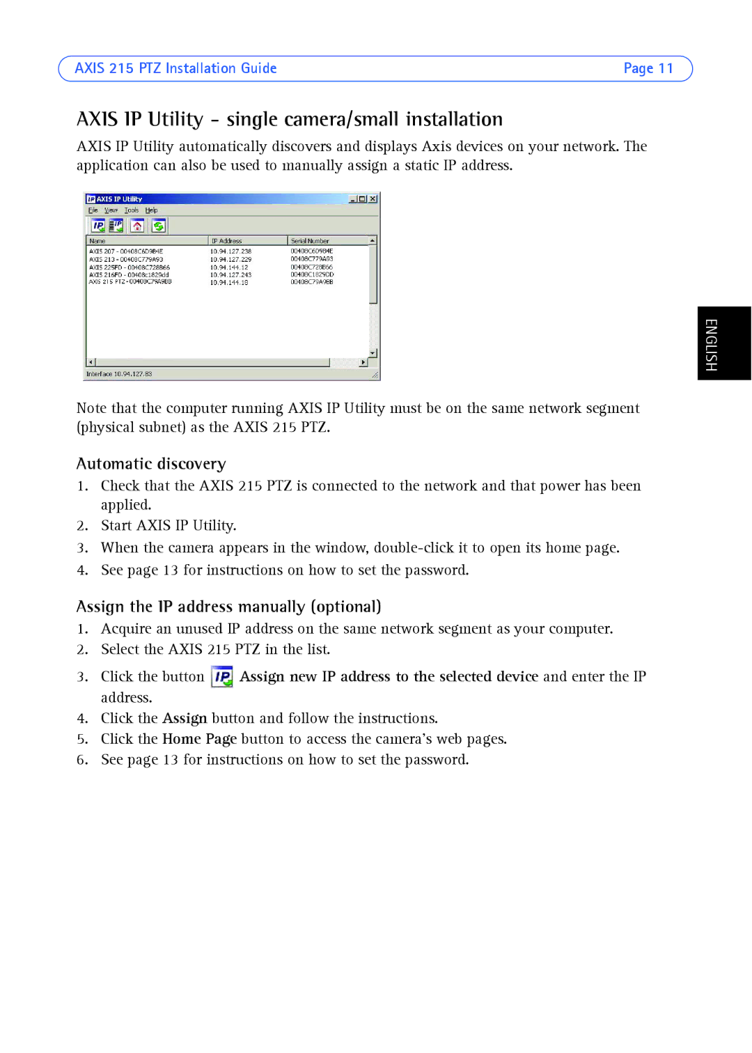 Axis Communications axis manual Axis IP Utility single camera/small installation, Automatic discovery 