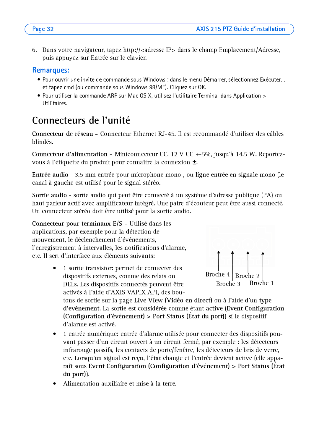 Axis Communications axis manual Connecteurs de lunité 