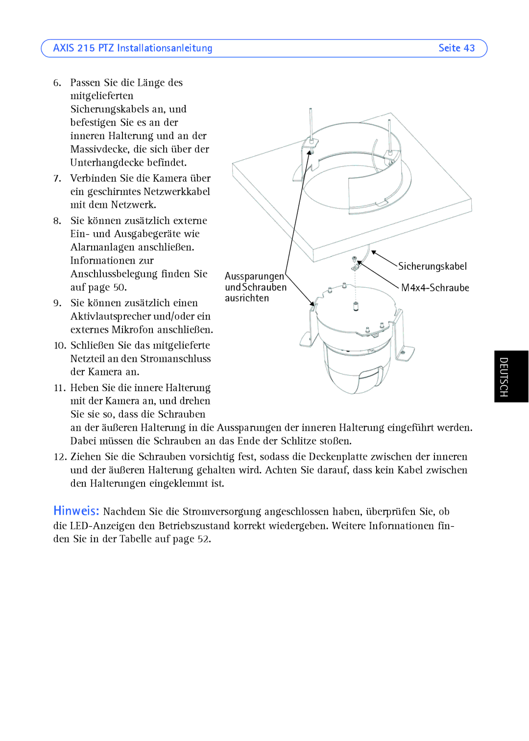 Axis Communications axis manual Sicherungskabel M4x4-Schraube 