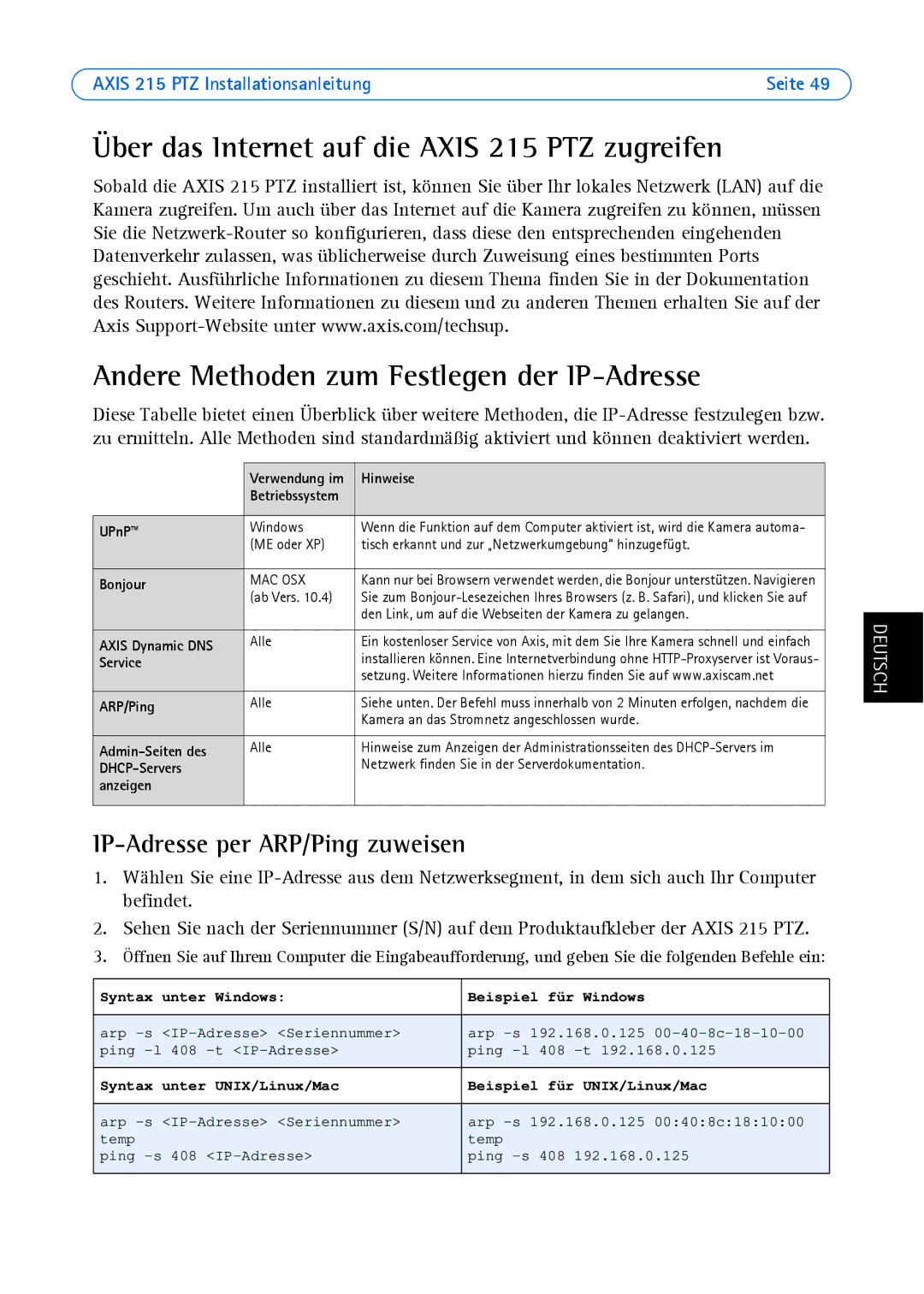 Axis Communications axis manual IP-Adresse per ARP/Ping zuweisen, Mac Osx 