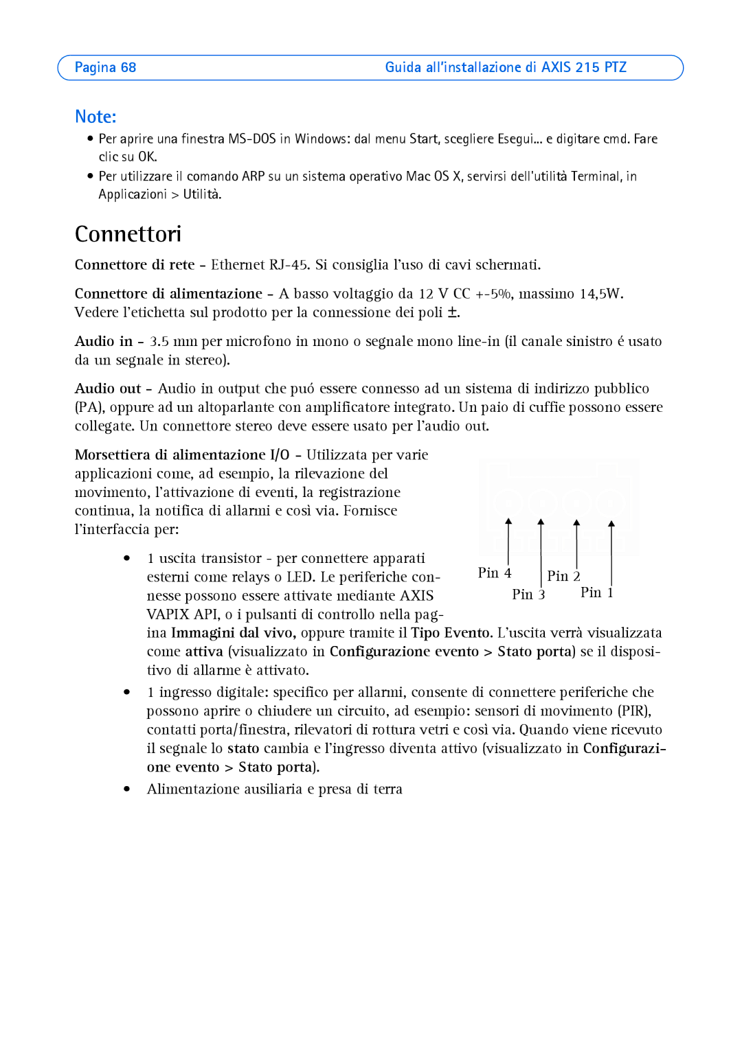 Axis Communications axis manual Connettori 