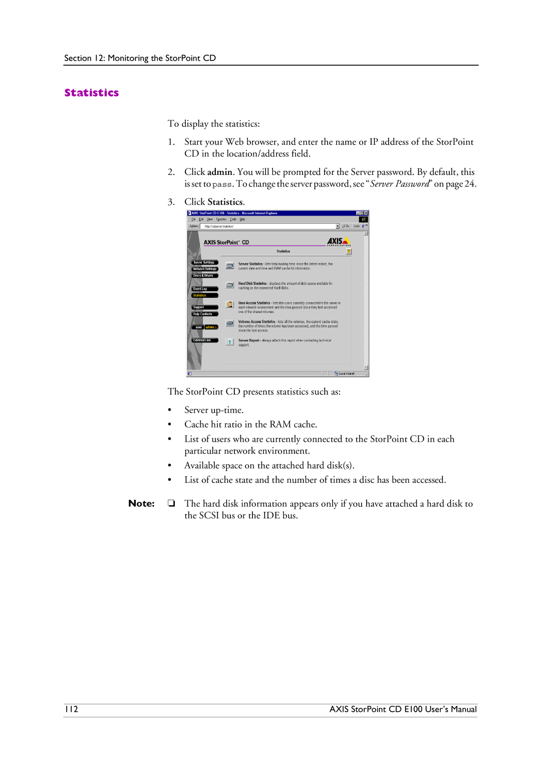 Axis Communications CD E100 user manual Click Statistics 