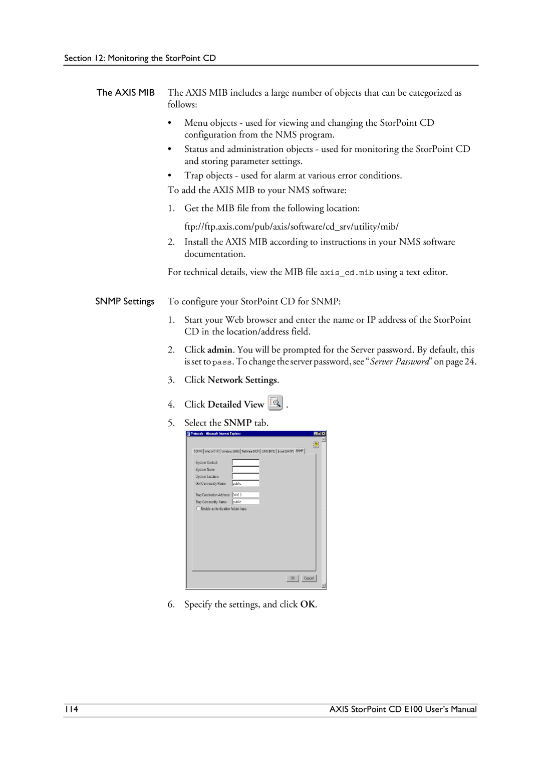 Axis Communications CD E100 user manual Click Network Settings Click Detailed View 