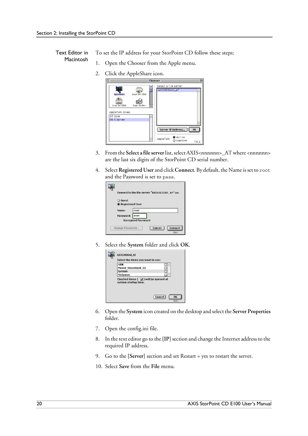 Axis Communications CD E100 user manual Macintosh 