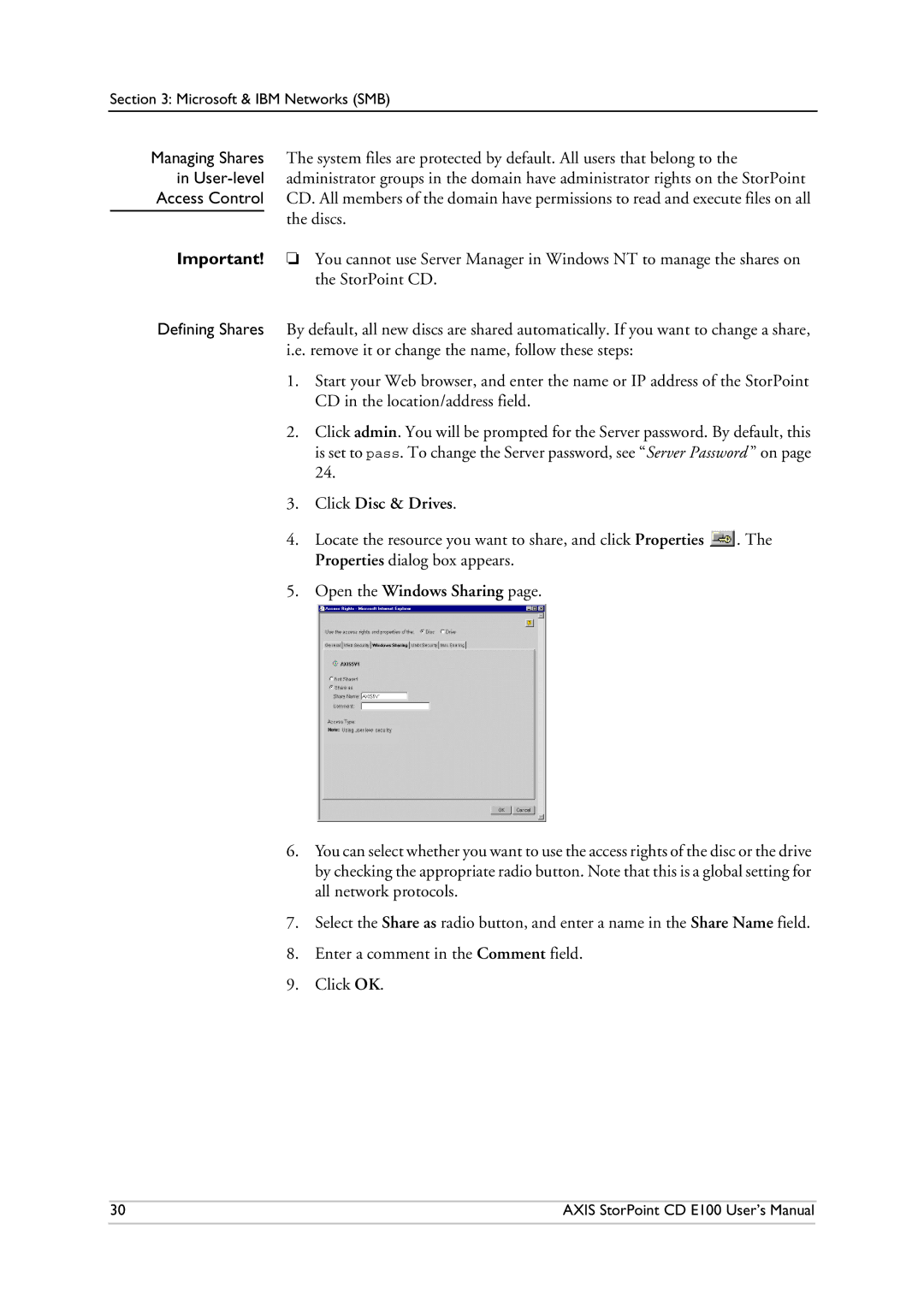 Axis Communications CD E100 user manual Click Disc & Drives, Open the Windows Sharing 