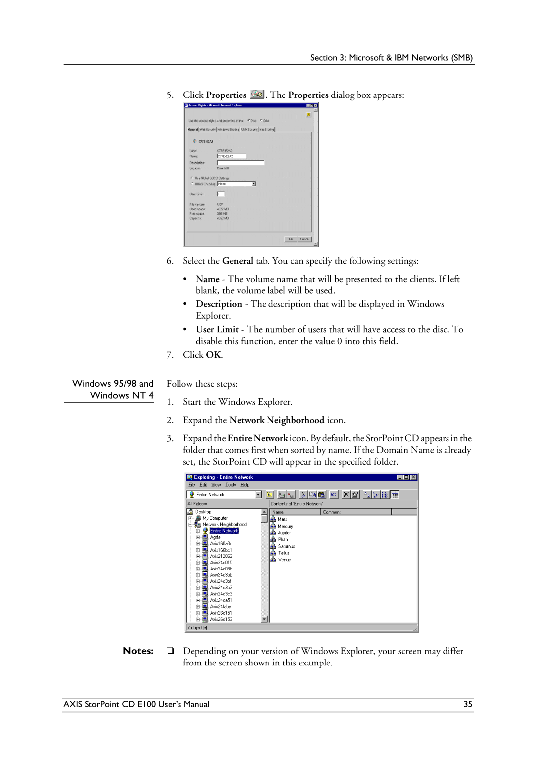 Axis Communications CD E100 user manual Disable this function, enter the value 0 into this field, Windows 95/98 