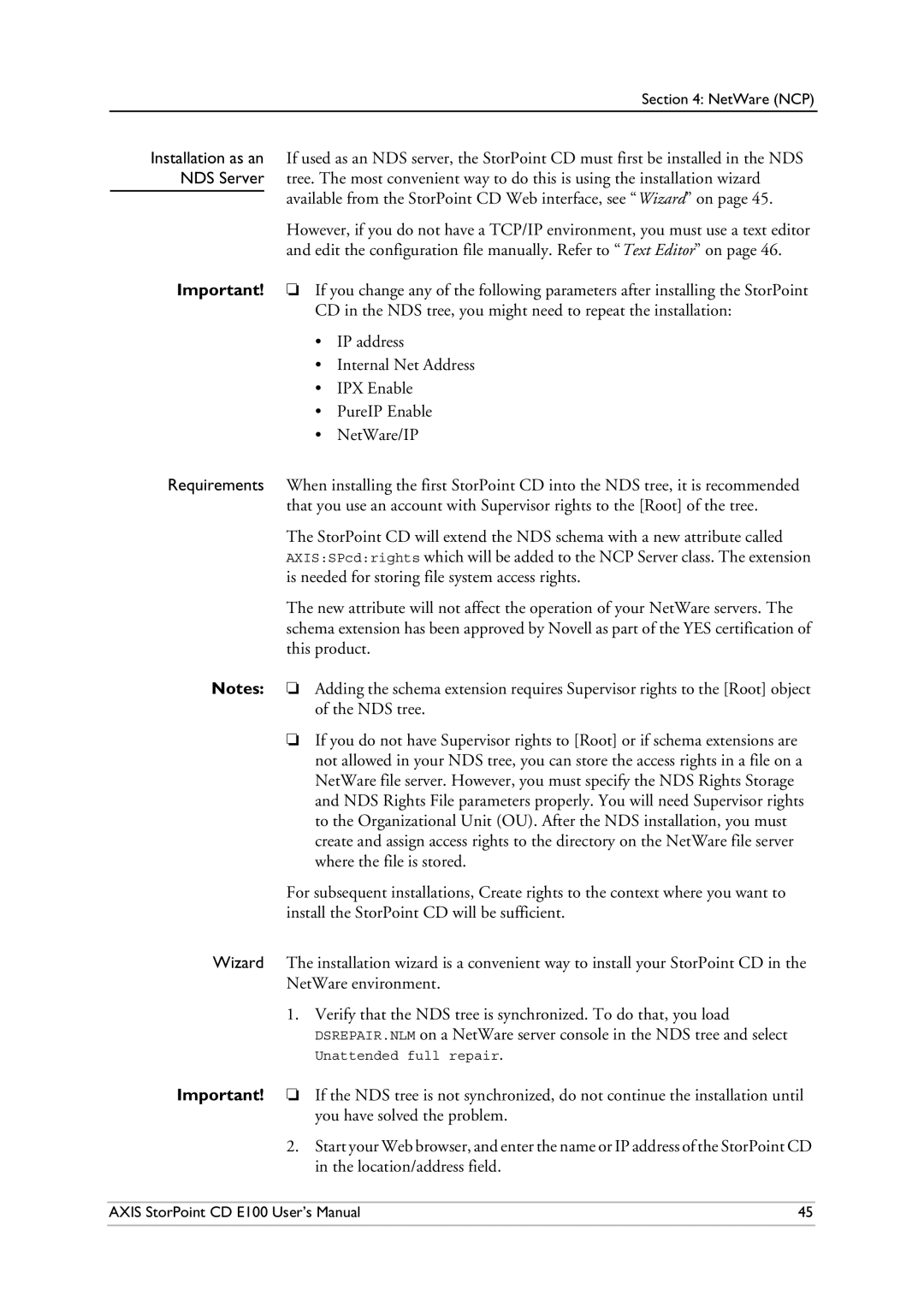 Axis Communications CD E100 user manual NetWare NCP 