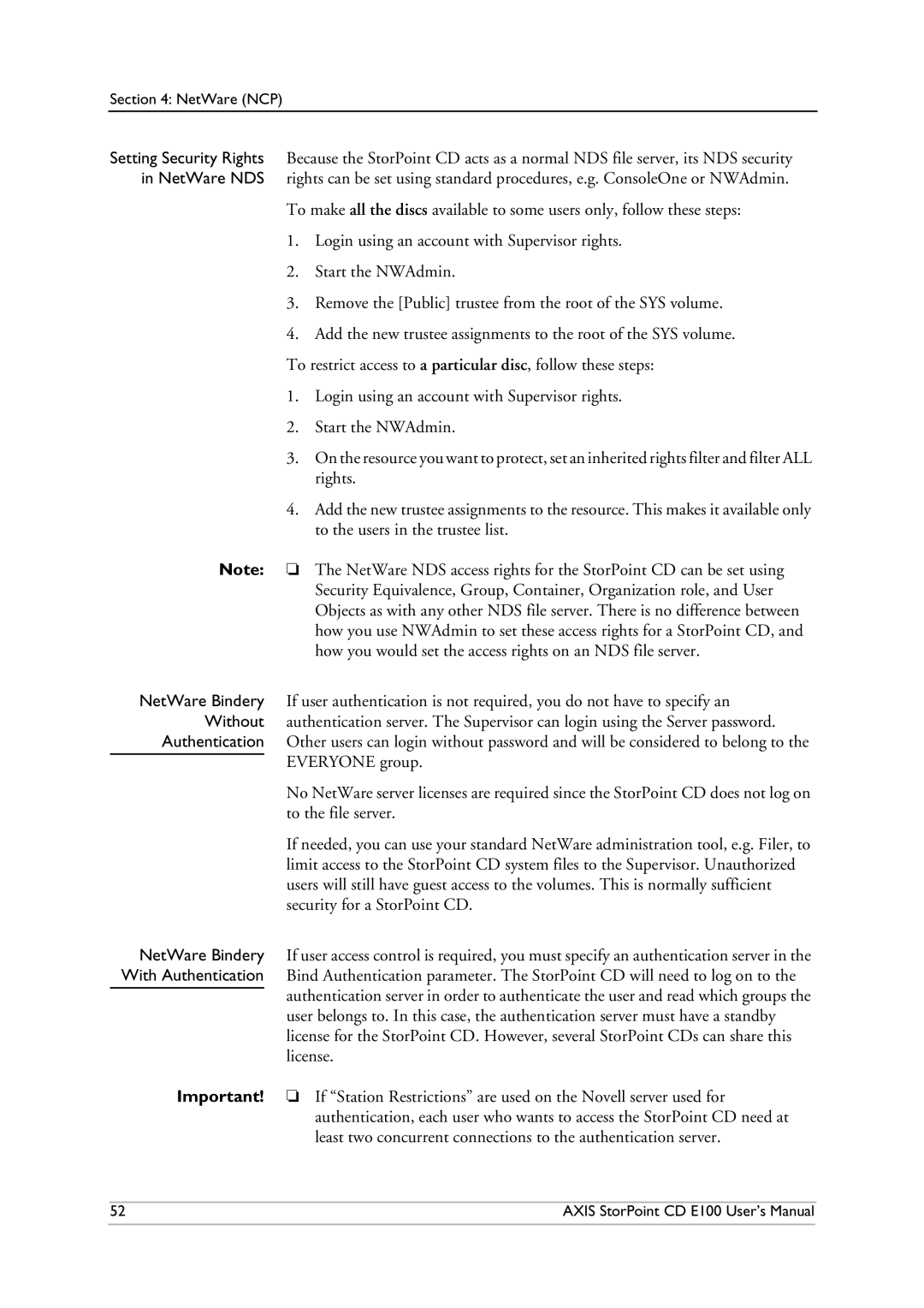 Axis Communications CD E100 user manual NetWare NCP 